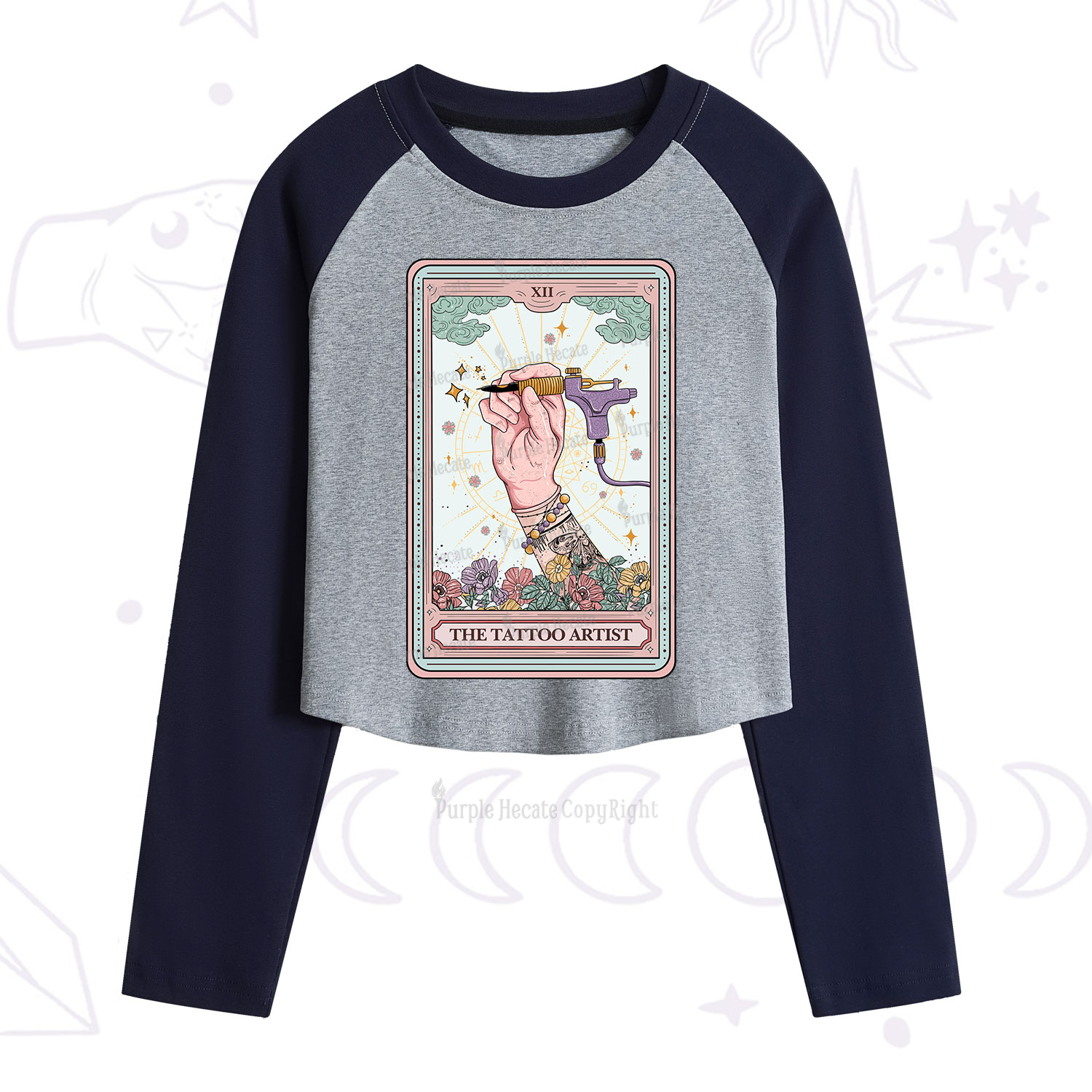 Purplehecate The Tattoo Artist Tarot Card Cropped Raglan Long Sleeve T-Shirt