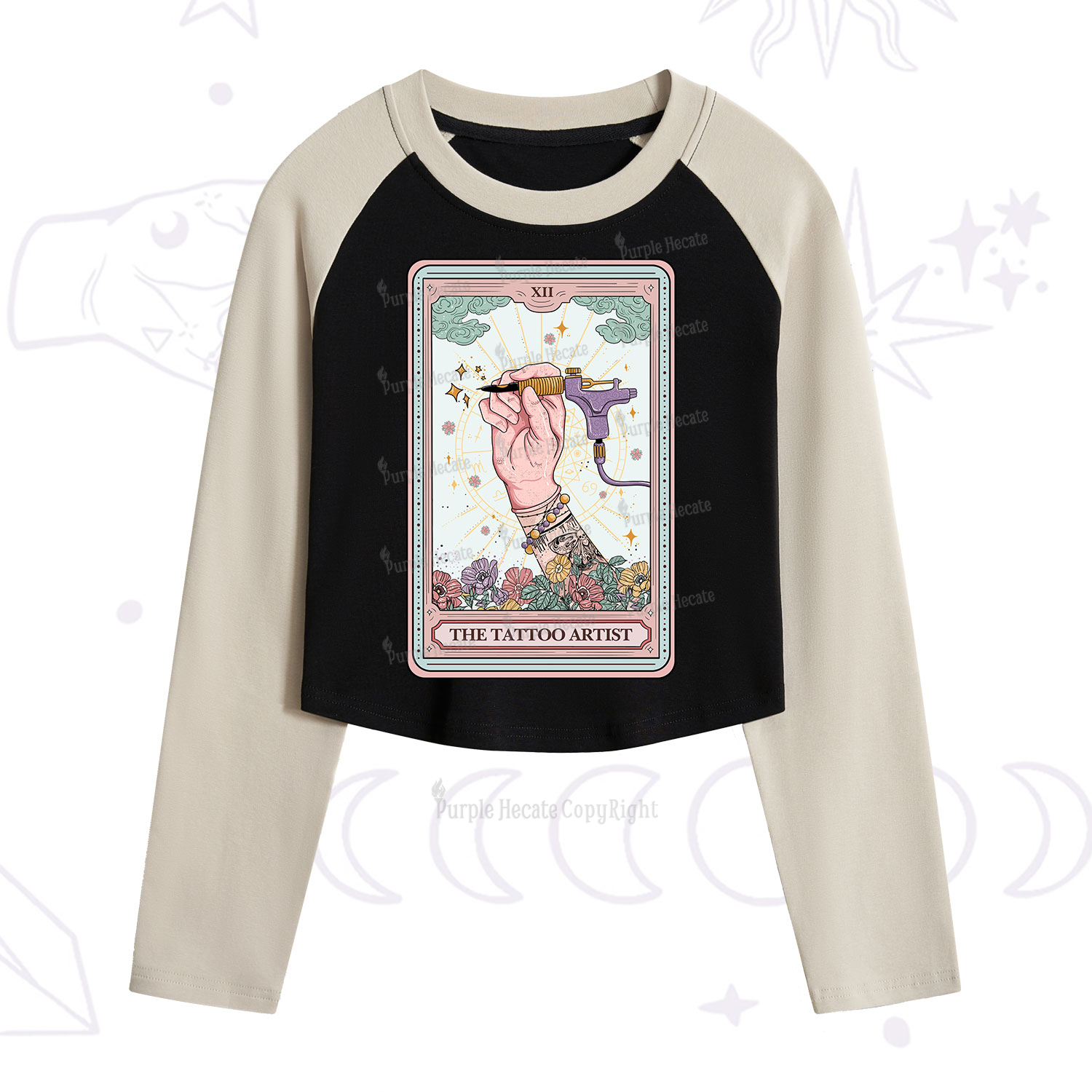 Purplehecate The Tattoo Artist Tarot Card Cropped Raglan Long Sleeve T-Shirt