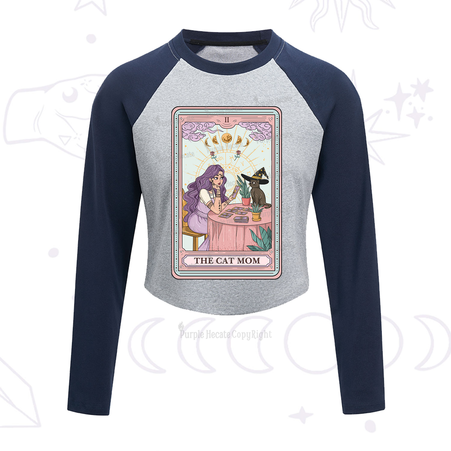 Purplehecate The Witchy Cat Mom Tarot Cropped Raglan Long Sleeve T-Shirt
