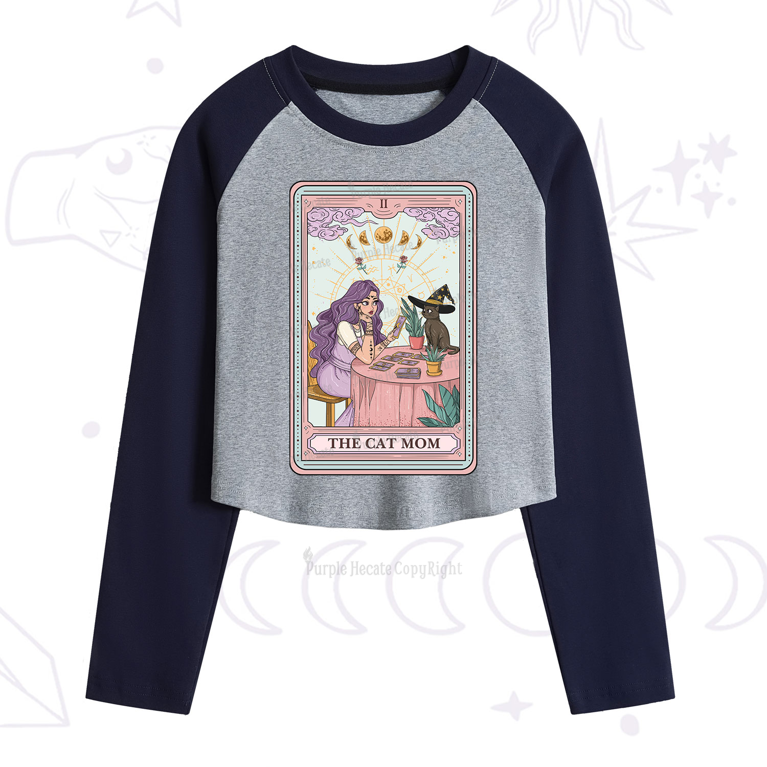Purplehecate The Witchy Cat Mom Tarot Cropped Raglan Long Sleeve T-Shirt