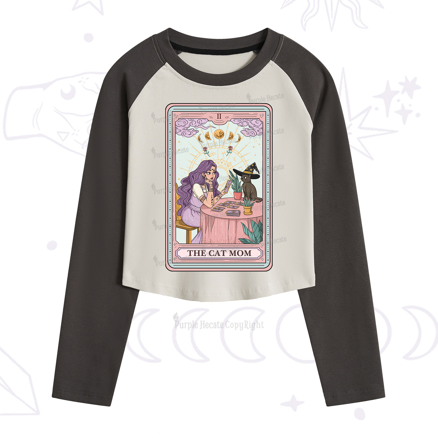 Purplehecate The Witchy Cat Mom Tarot Cropped Raglan Long Sleeve T-Shirt