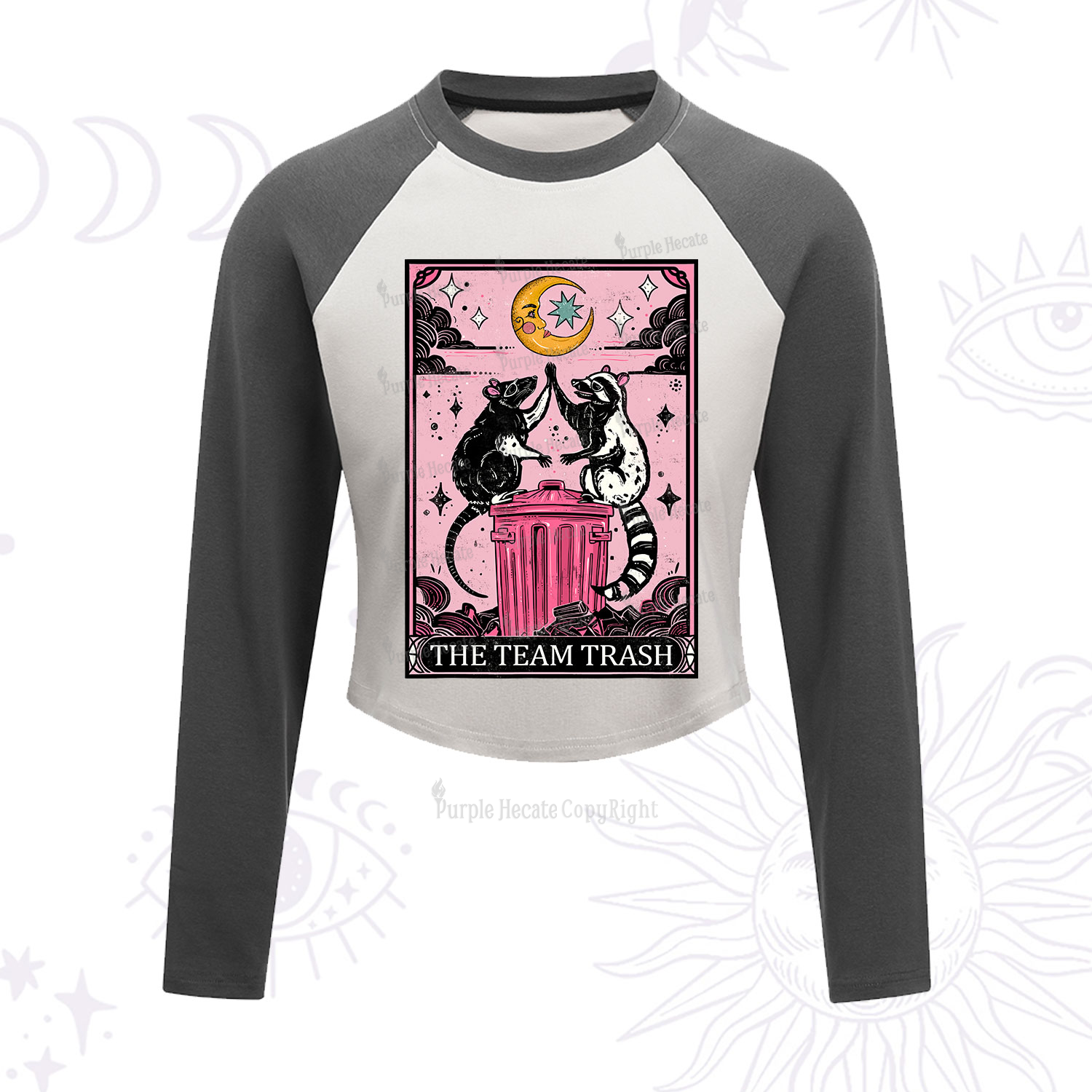 Purplehecate The Team Trash Opossum Tarot Cropped Raglan Long Sleeve T-Shirt