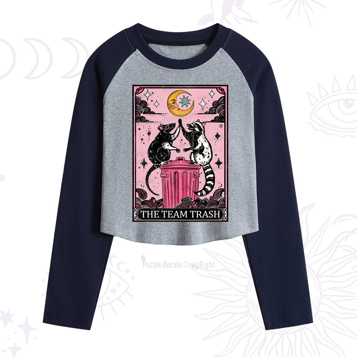Purplehecate The Team Trash Opossum Tarot Cropped Raglan Long Sleeve T-Shirt