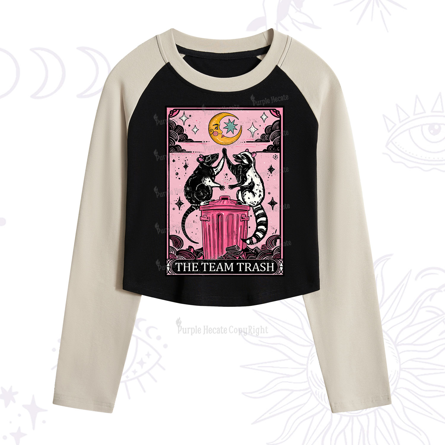 Purplehecate The Team Trash Opossum Tarot Cropped Raglan Long Sleeve T-Shirt