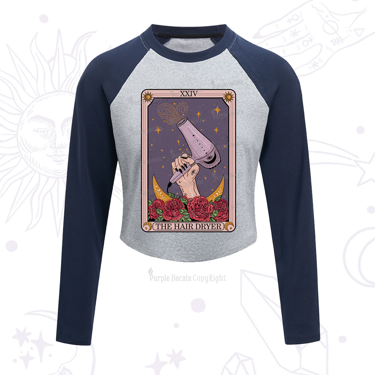 Purplehecate The Hair Dryer Tarot Cropped Raglan Long Sleeve T-Shirt