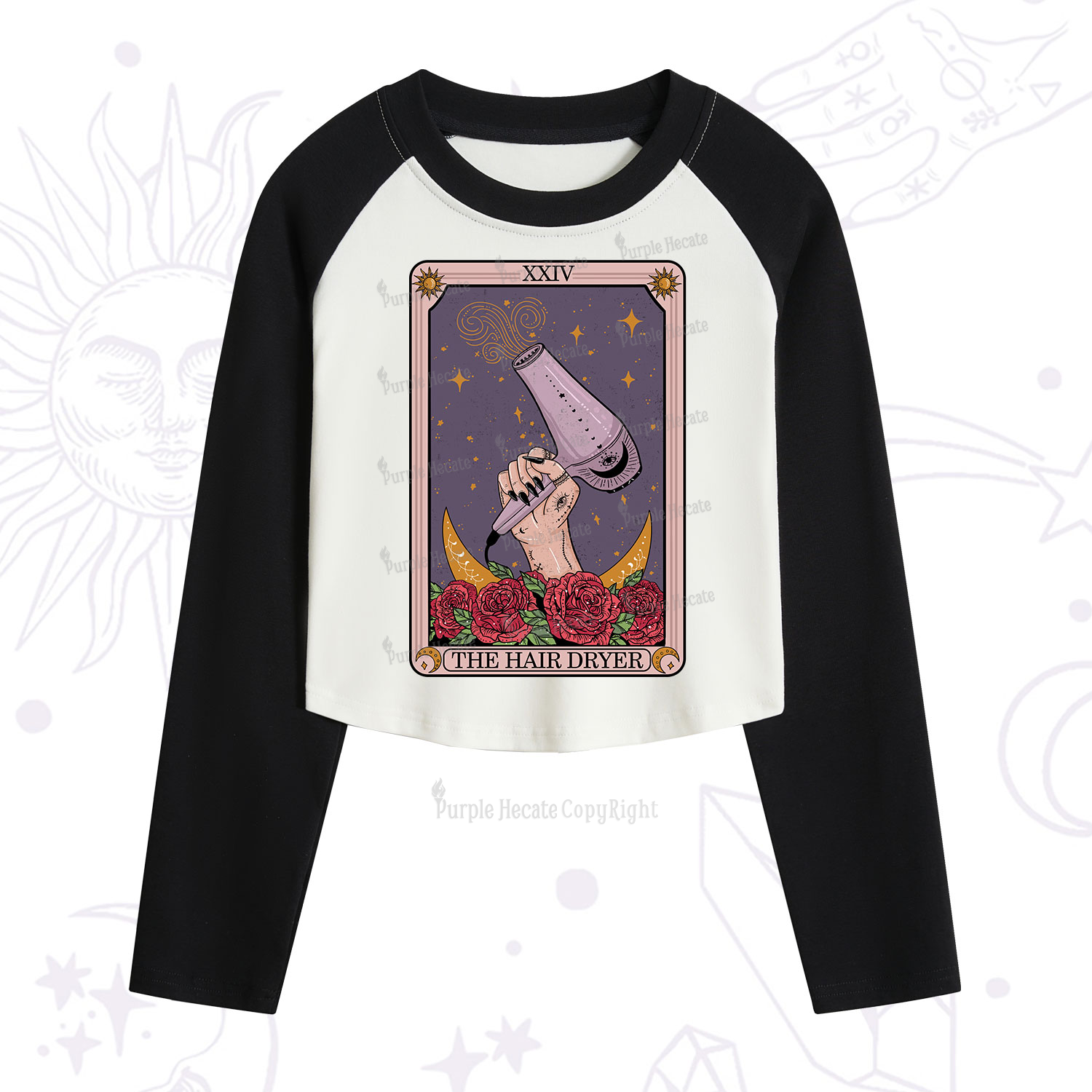 Purplehecate The Hair Dryer Tarot Cropped Raglan Long Sleeve T-Shirt