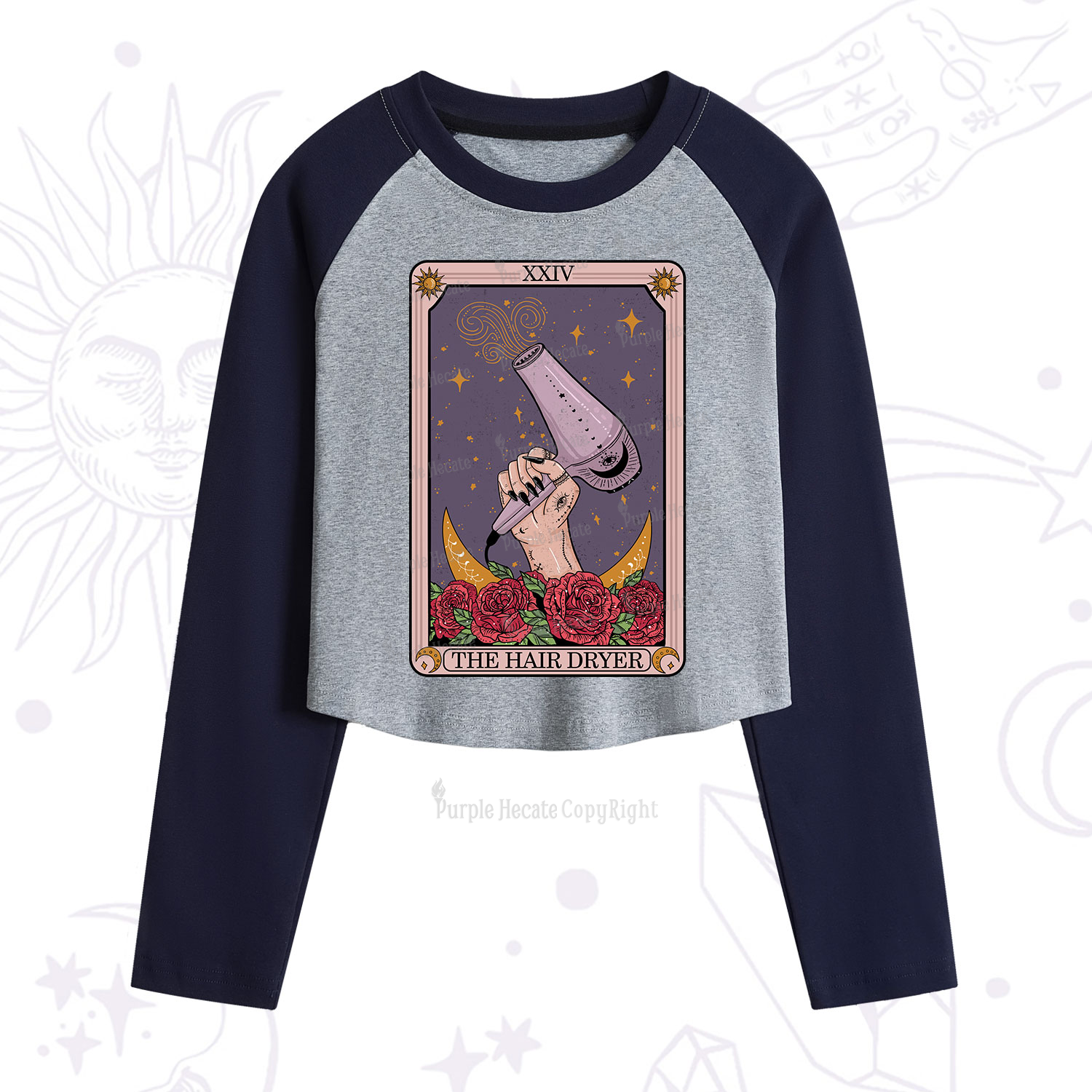 Purplehecate The Hair Dryer Tarot Cropped Raglan Long Sleeve T-Shirt