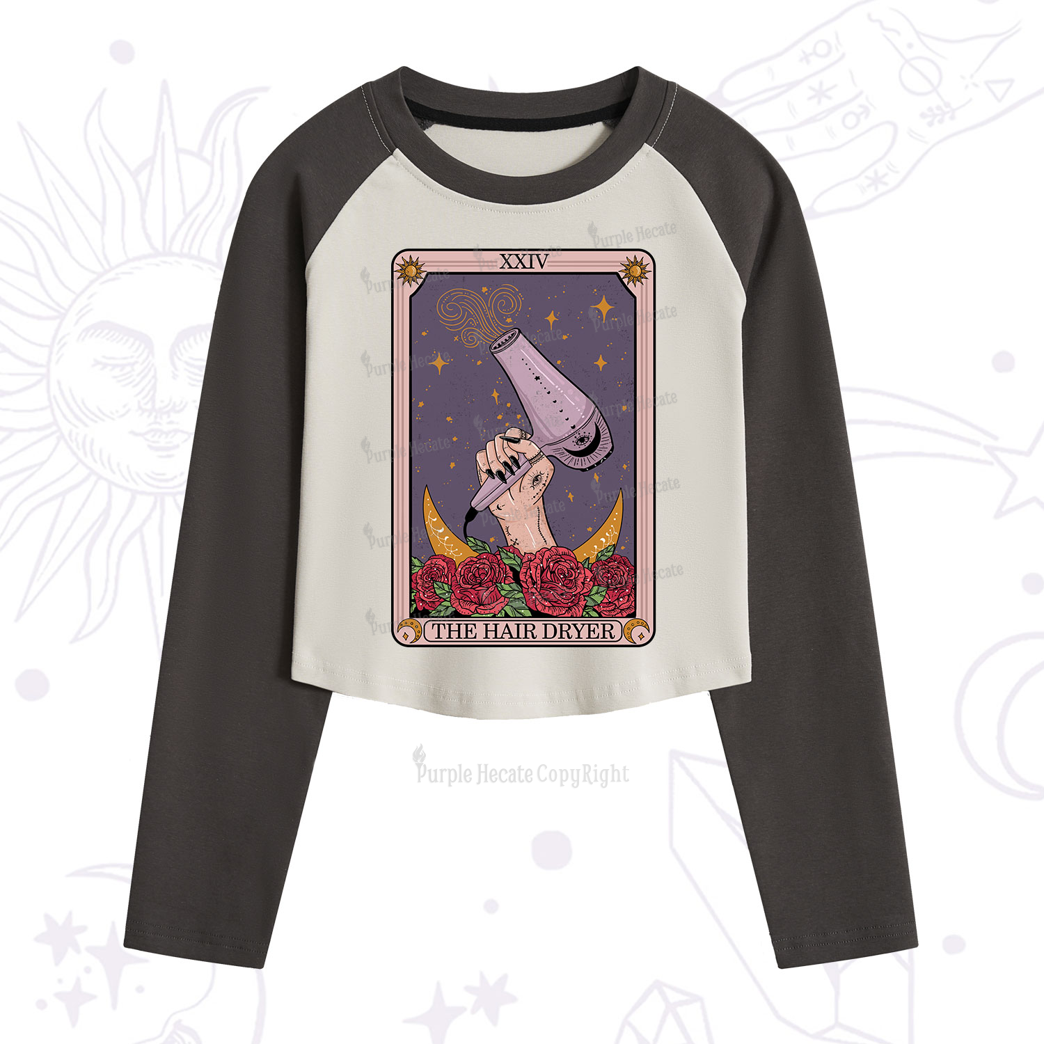 Purplehecate The Hair Dryer Tarot Cropped Raglan Long Sleeve T-Shirt