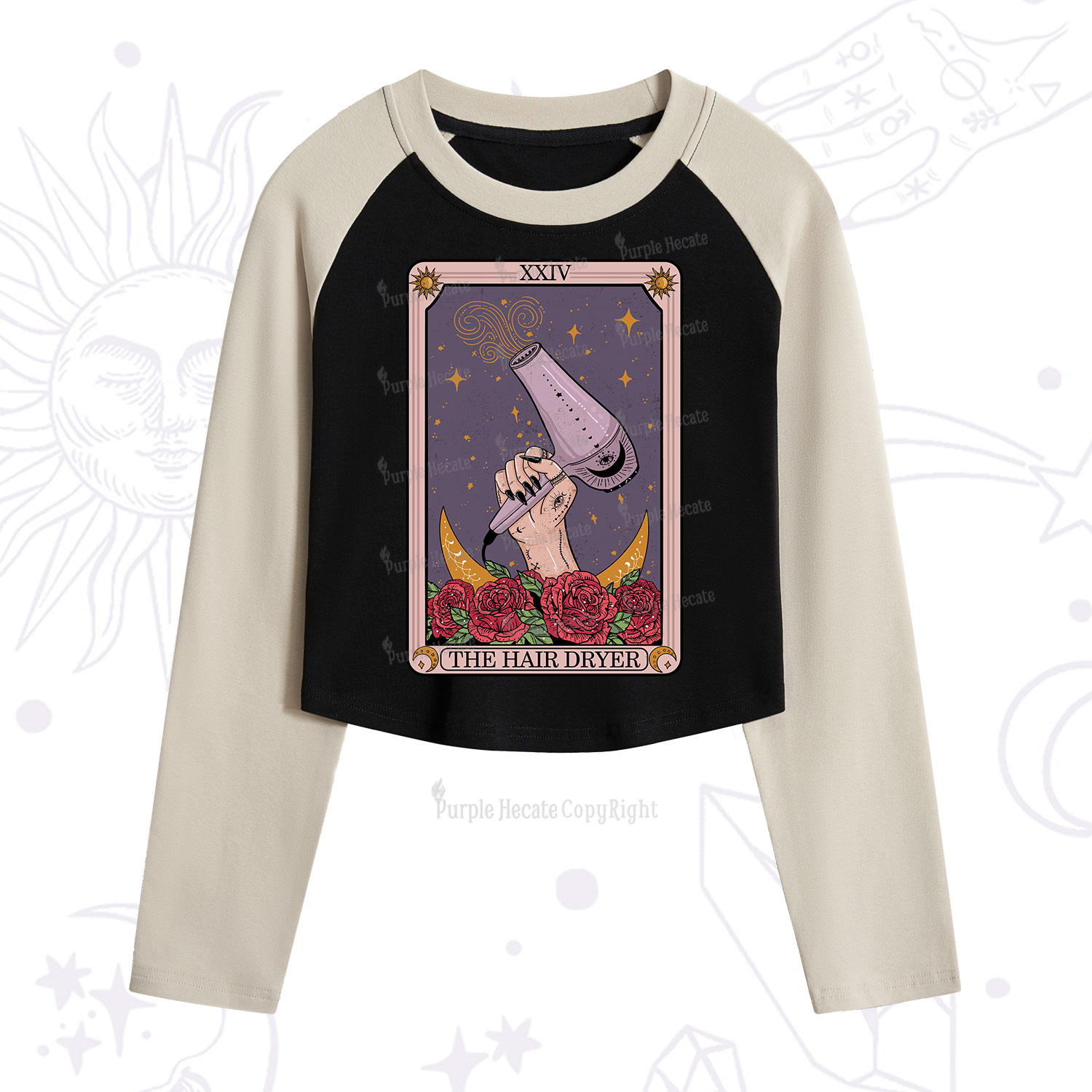 Purplehecate The Hair Dryer Tarot Cropped Raglan Long Sleeve T-Shirt