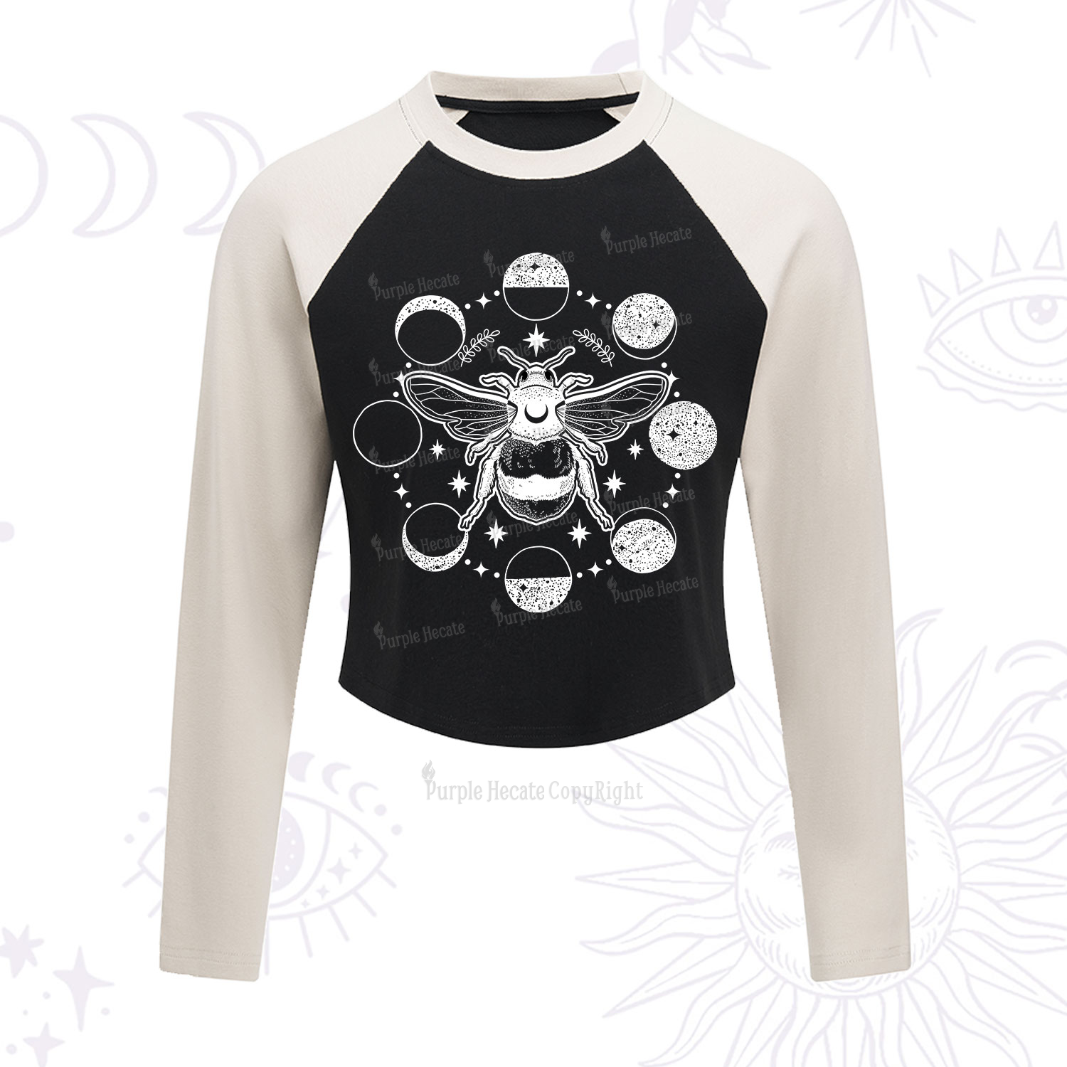 Purplehecate Moon Bee Cropped Raglan Long Sleeve T-Shirt