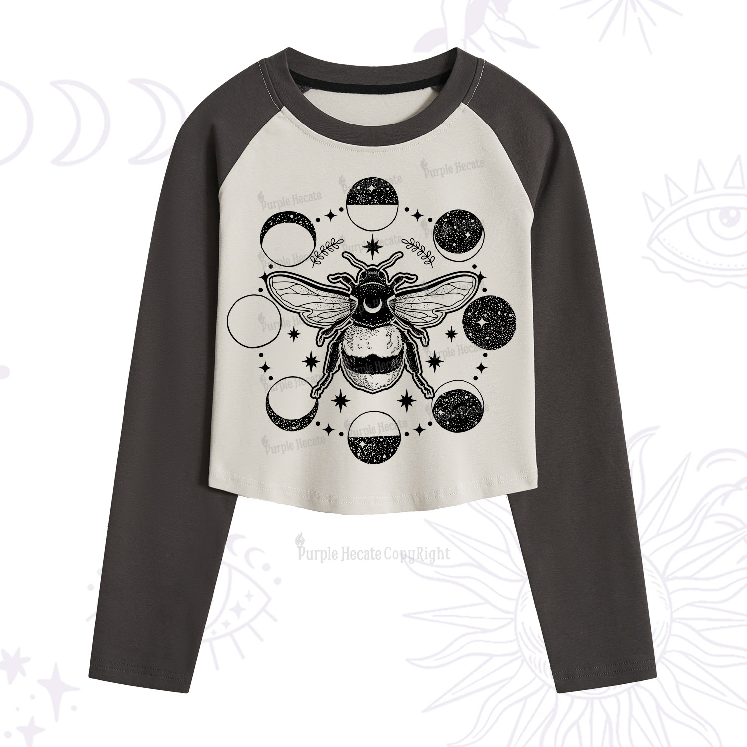 Purplehecate Moon Bee Cropped Raglan Long Sleeve T-Shirt
