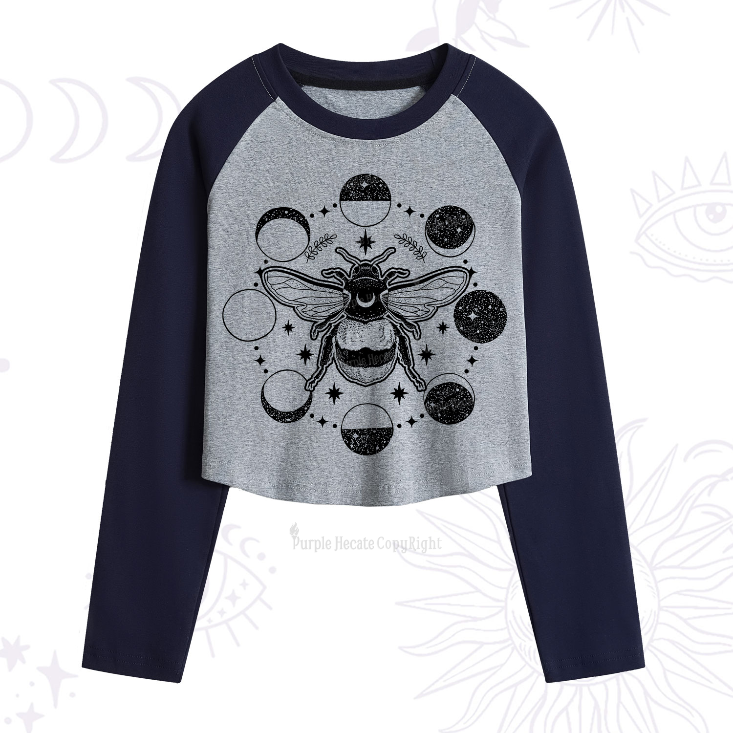 Purplehecate Moon Bee Cropped Raglan Long Sleeve T-Shirt