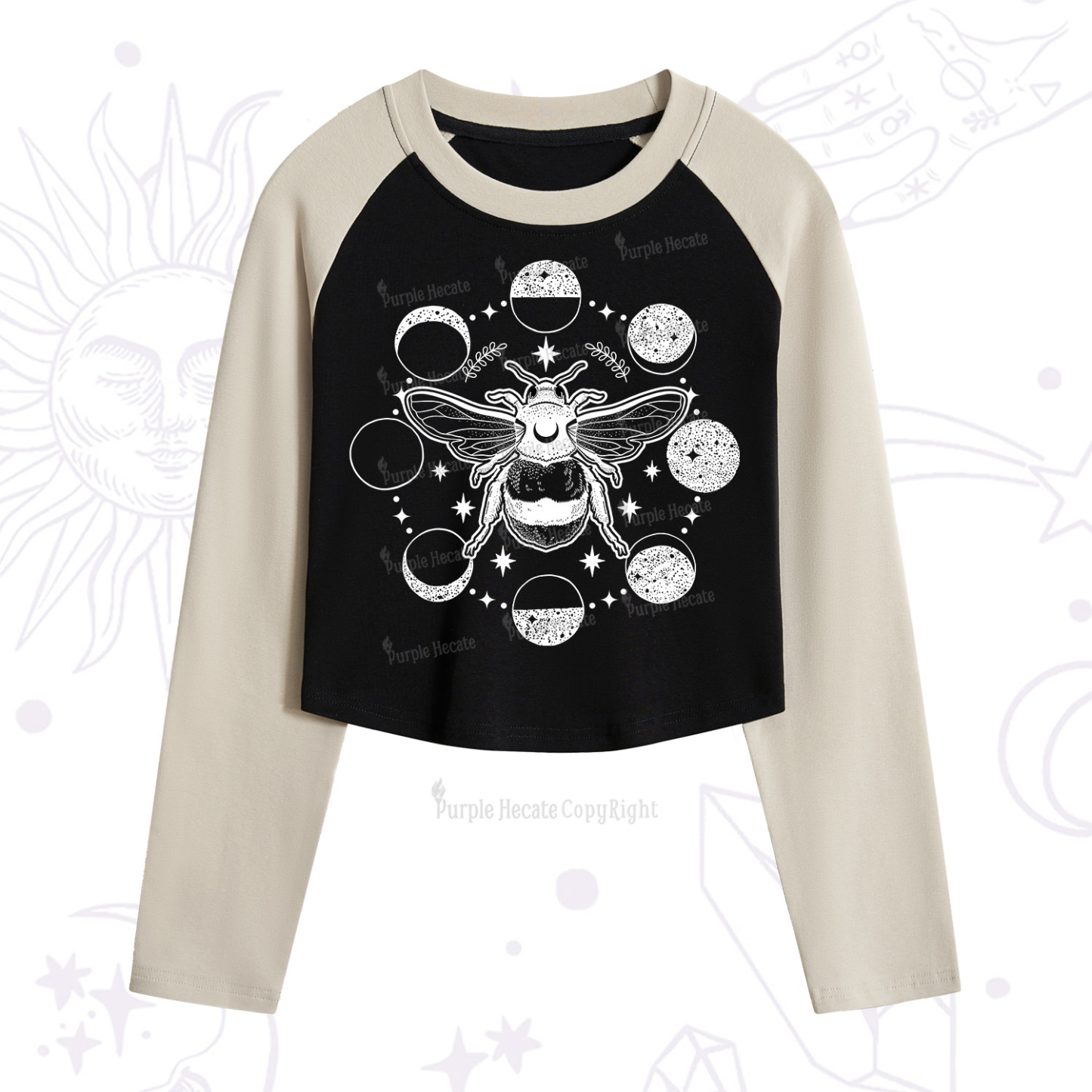 Purplehecate Moon Bee Cropped Raglan Long Sleeve T-Shirt