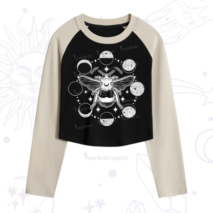 Purplehecate Moon Bee Cropped Raglan Long Sleeve T-Shirt