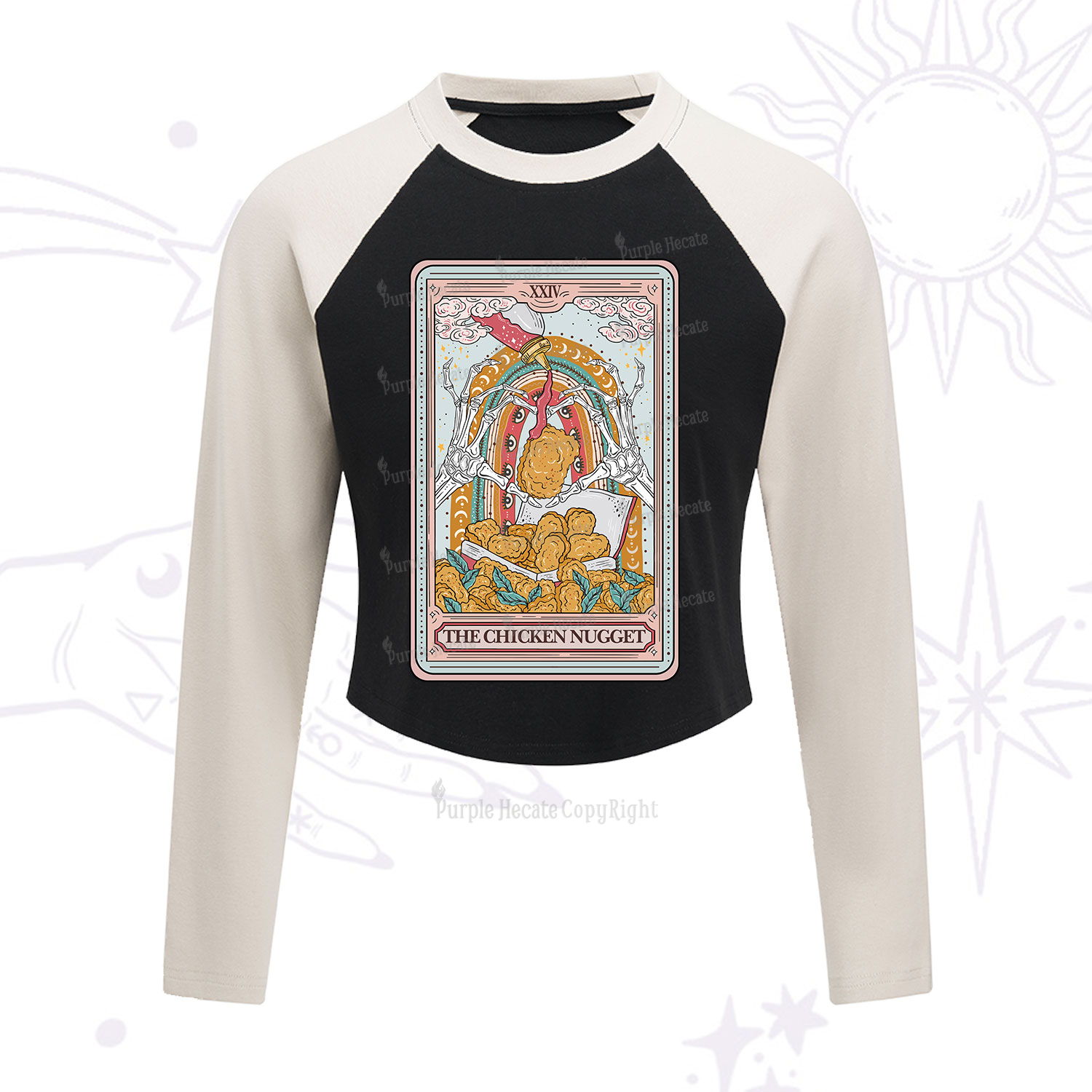 Purplehecate The Chicken Nugget Food Tarot Cropped Raglan Long Sleeve T-Shirt