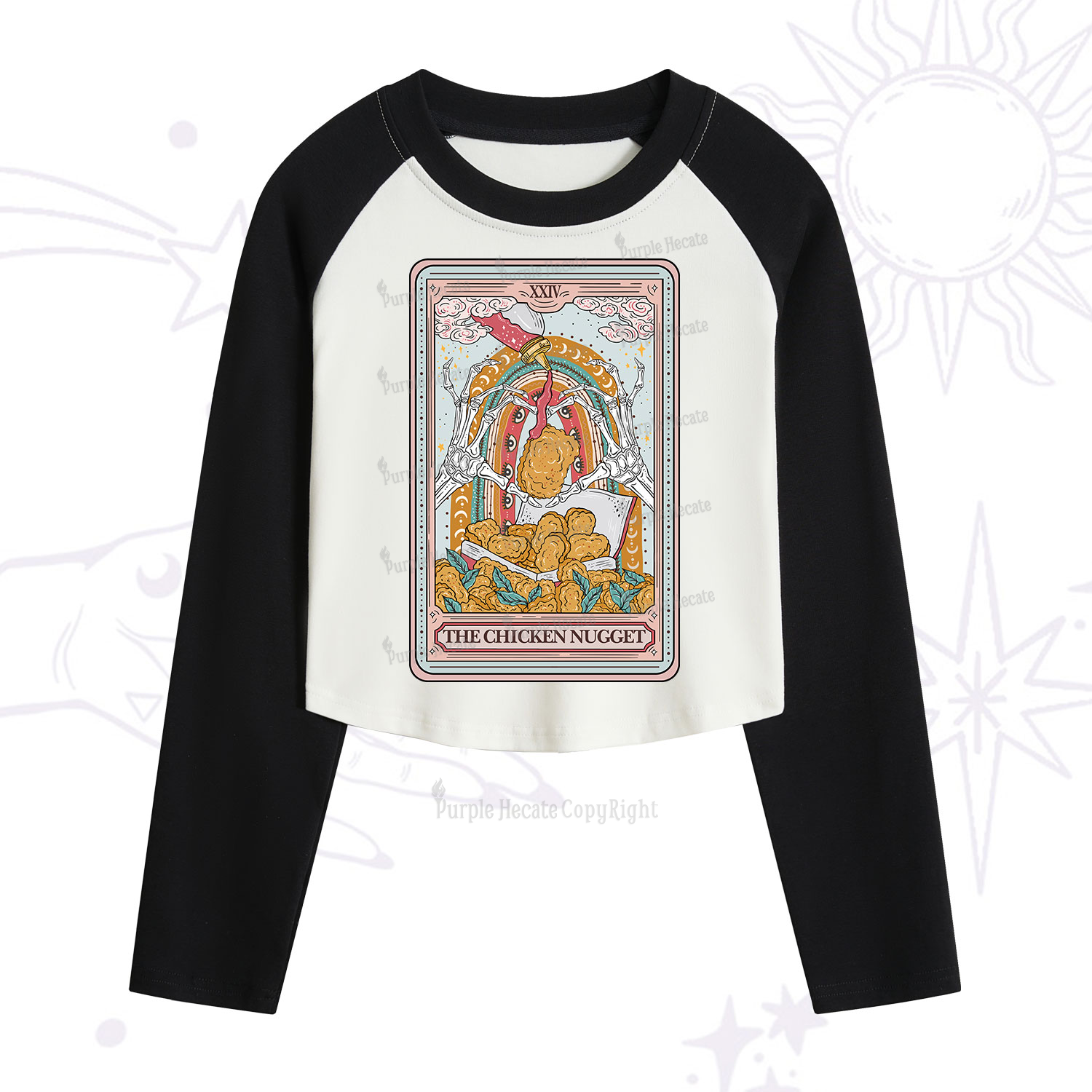 Purplehecate The Chicken Nugget Food Tarot Cropped Raglan Long Sleeve T-Shirt