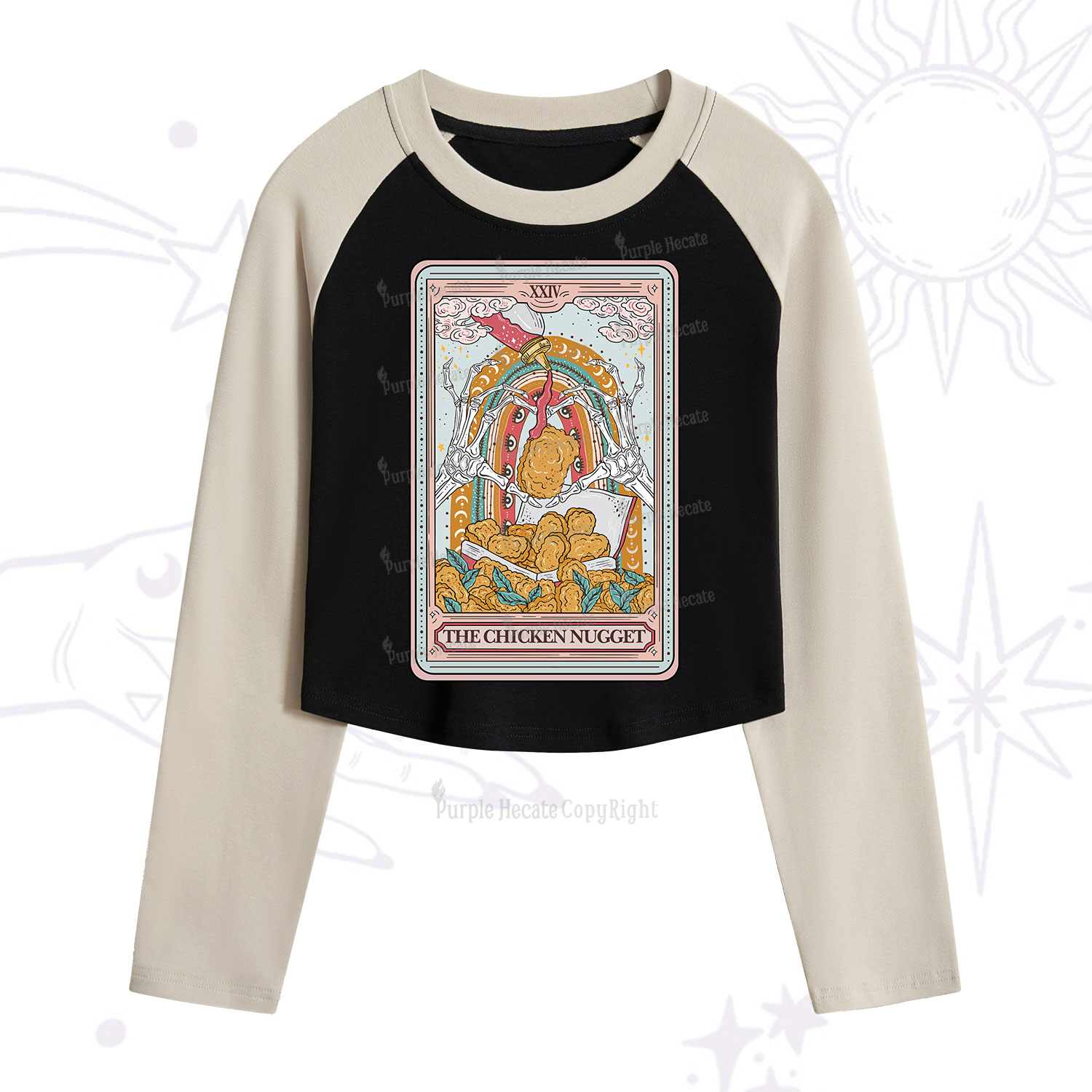 Purplehecate The Chicken Nugget Food Tarot Cropped Raglan Long Sleeve T-Shirt