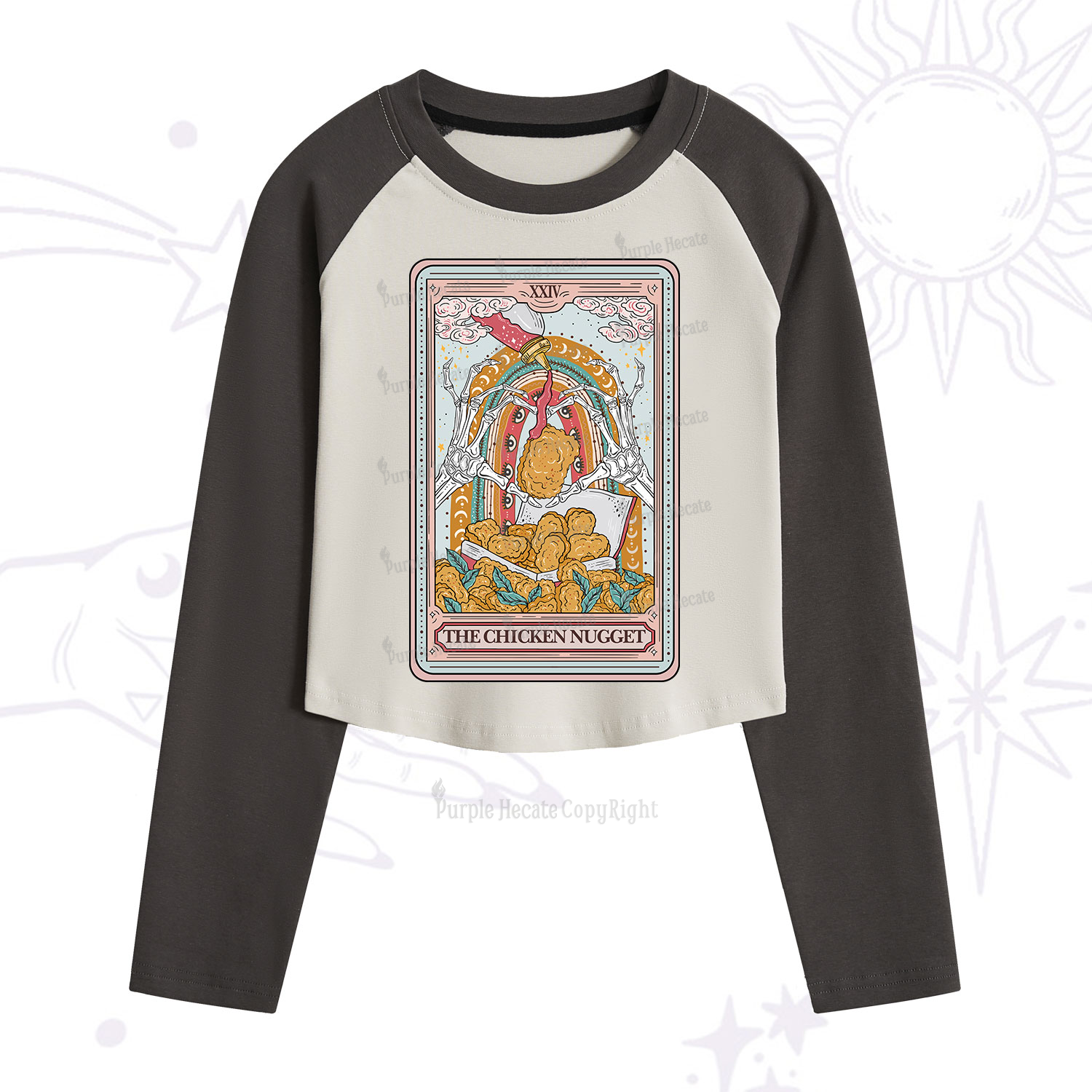 Purplehecate The Chicken Nugget Food Tarot Cropped Raglan Long Sleeve T-Shirt