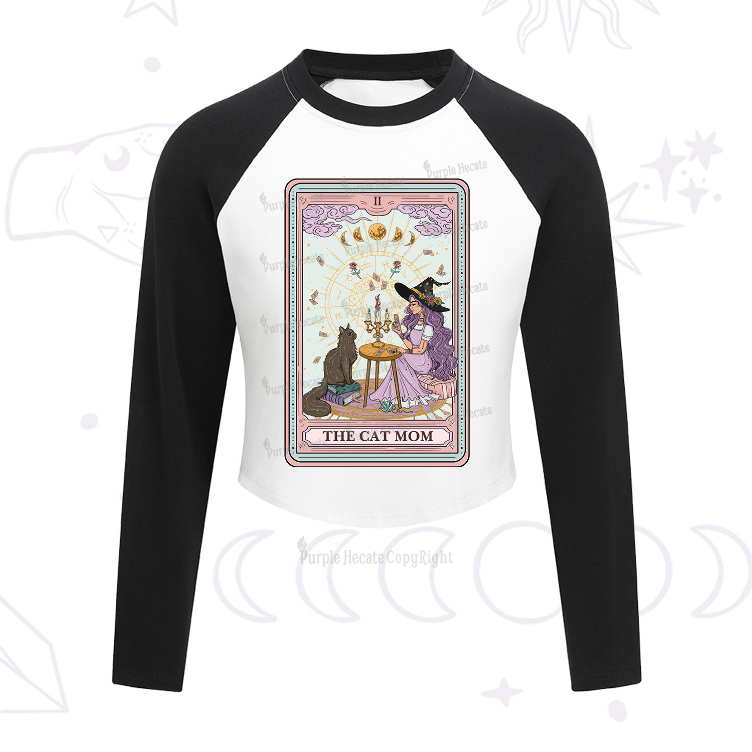 Purplehecate The Cat Witch Mom Tarot Cropped Raglan Long Sleeve T-Shirt