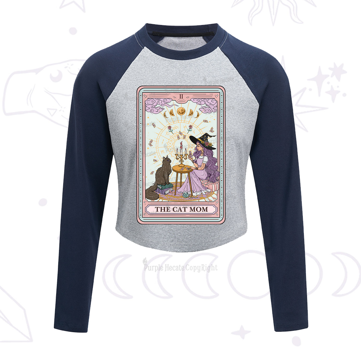 Purplehecate The Cat Witch Mom Tarot Cropped Raglan Long Sleeve T-Shirt
