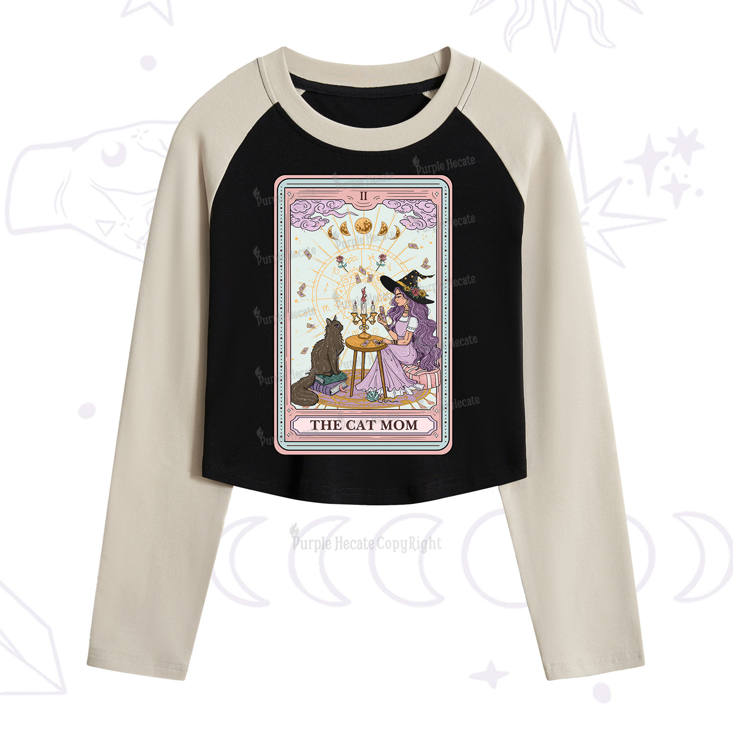 Purplehecate The Cat Witch Mom Tarot Cropped Raglan Long Sleeve T-Shirt