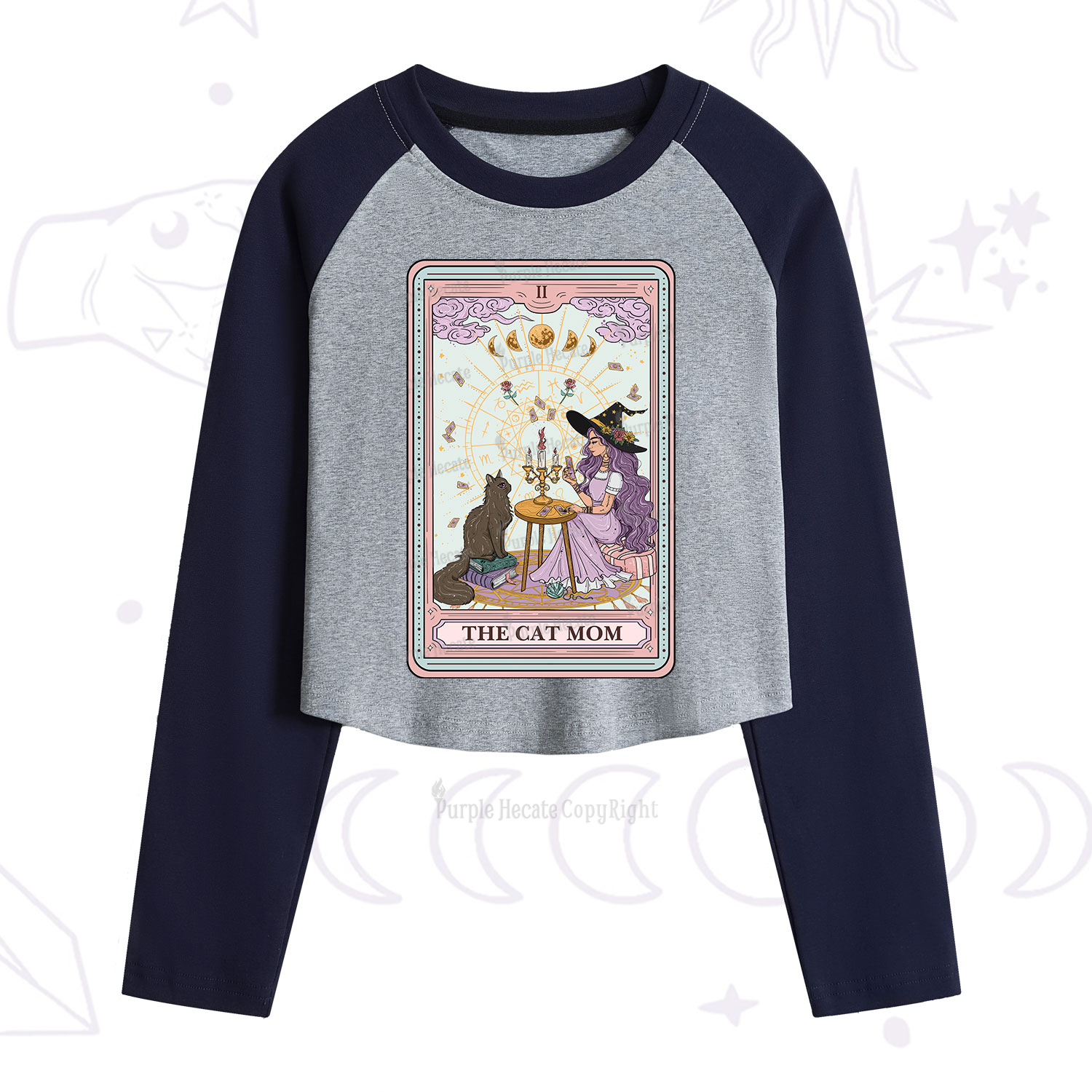 Purplehecate The Cat Witch Mom Tarot Cropped Raglan Long Sleeve T-Shirt