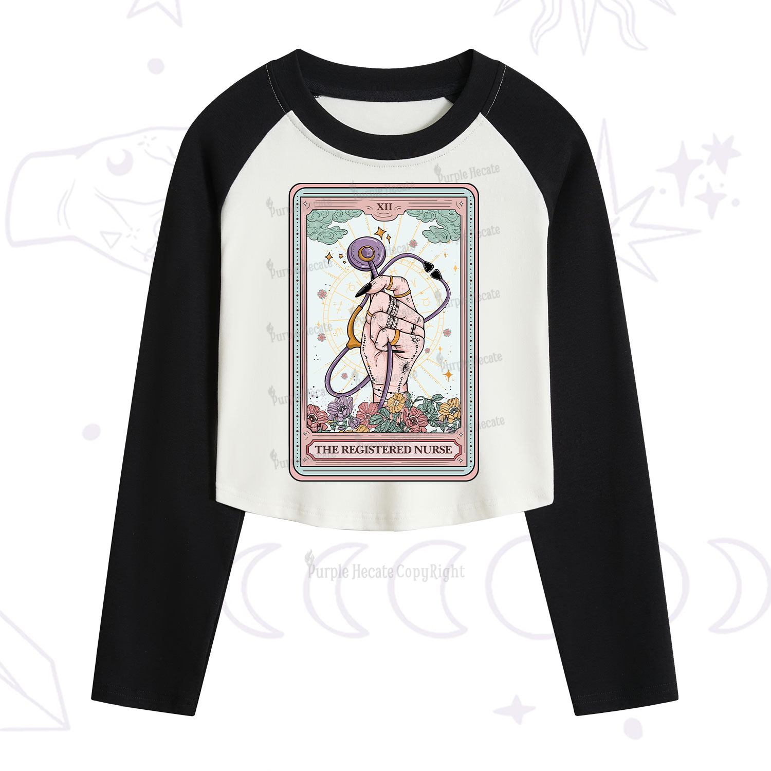 Purplehecate The Registered Nurse Tarot Card Cropped Raglan Long Sleeve T-Shirt