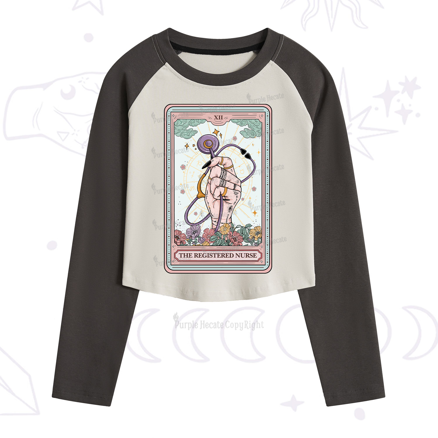 Purplehecate The Registered Nurse Tarot Card Cropped Raglan Long Sleeve T-Shirt