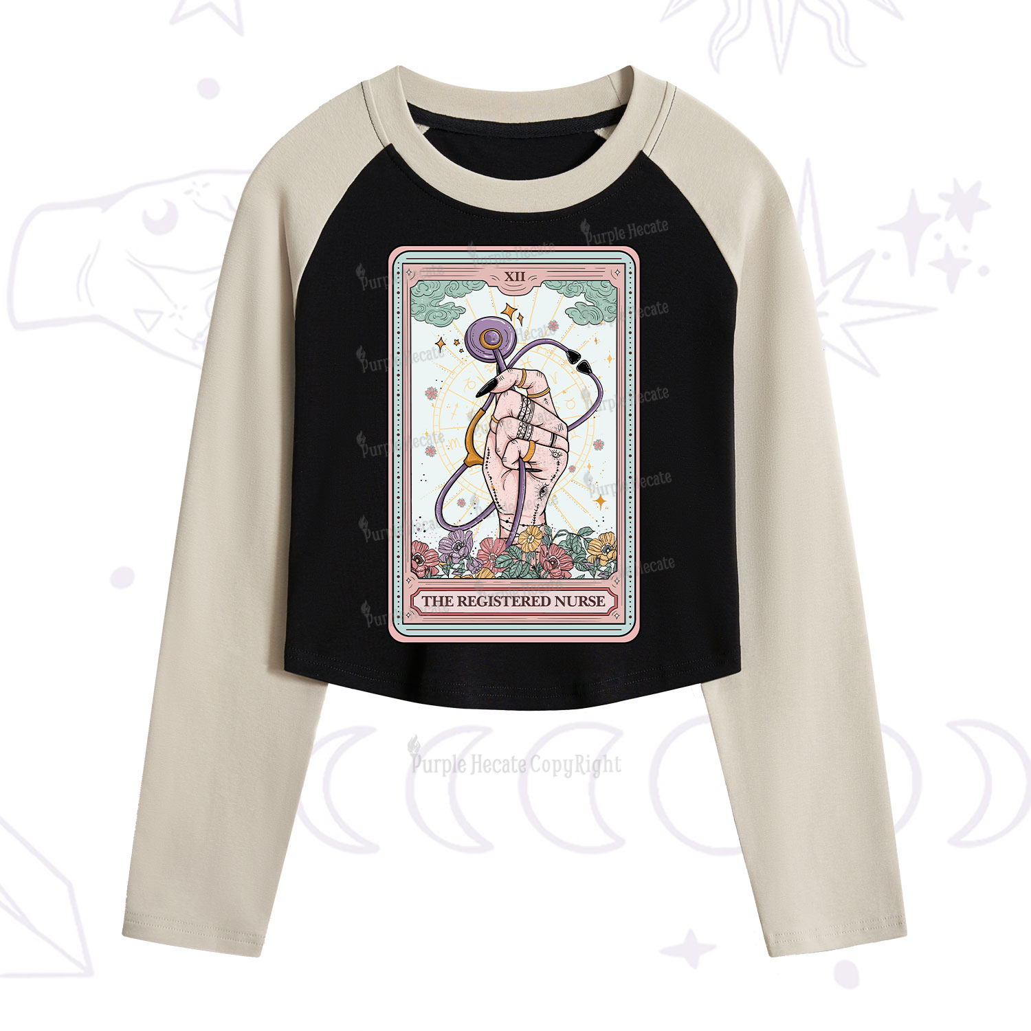 Purplehecate The Registered Nurse Tarot Card Cropped Raglan Long Sleeve T-Shirt