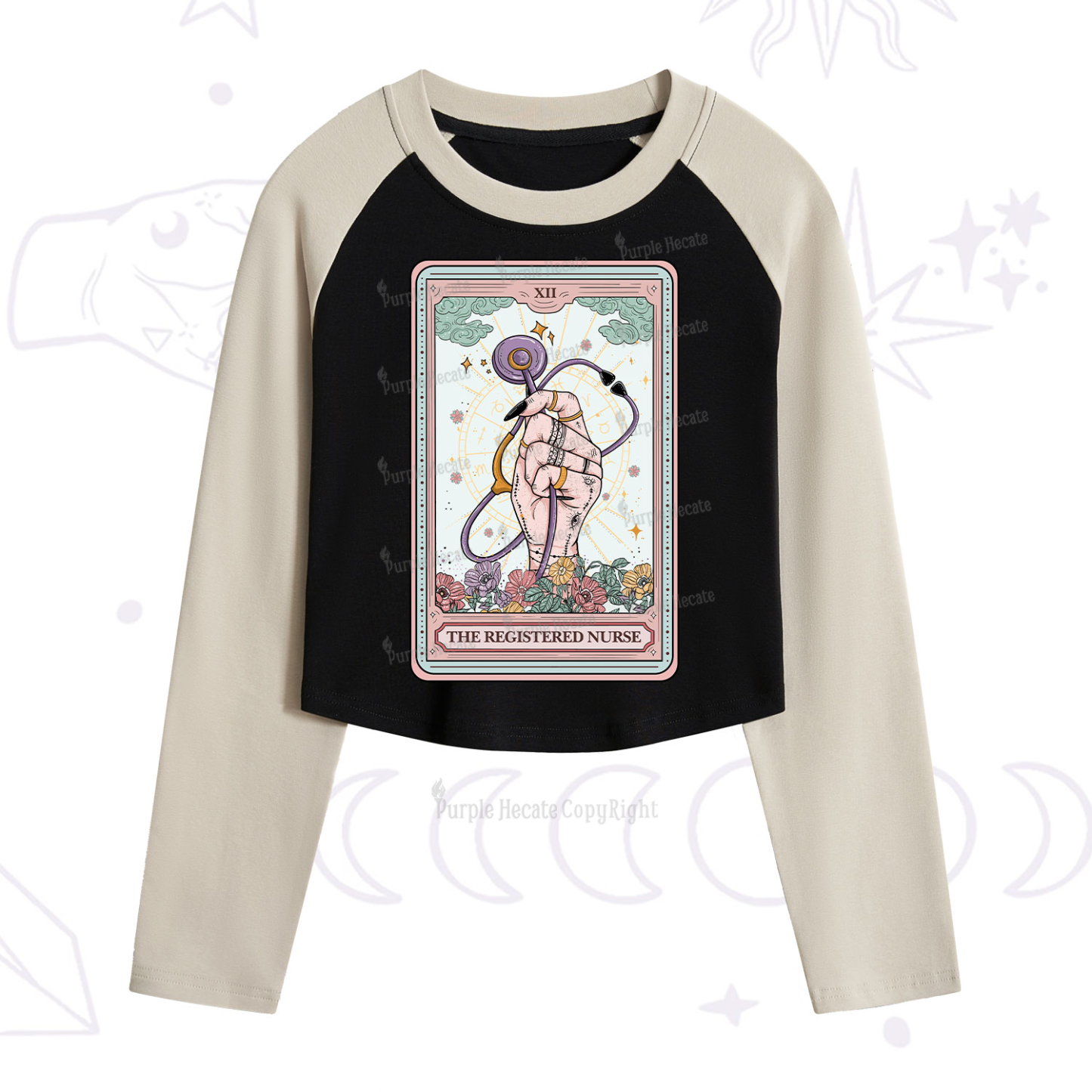 Purplehecate The Registered Nurse Tarot Card Cropped Raglan Long Sleeve T-Shirt