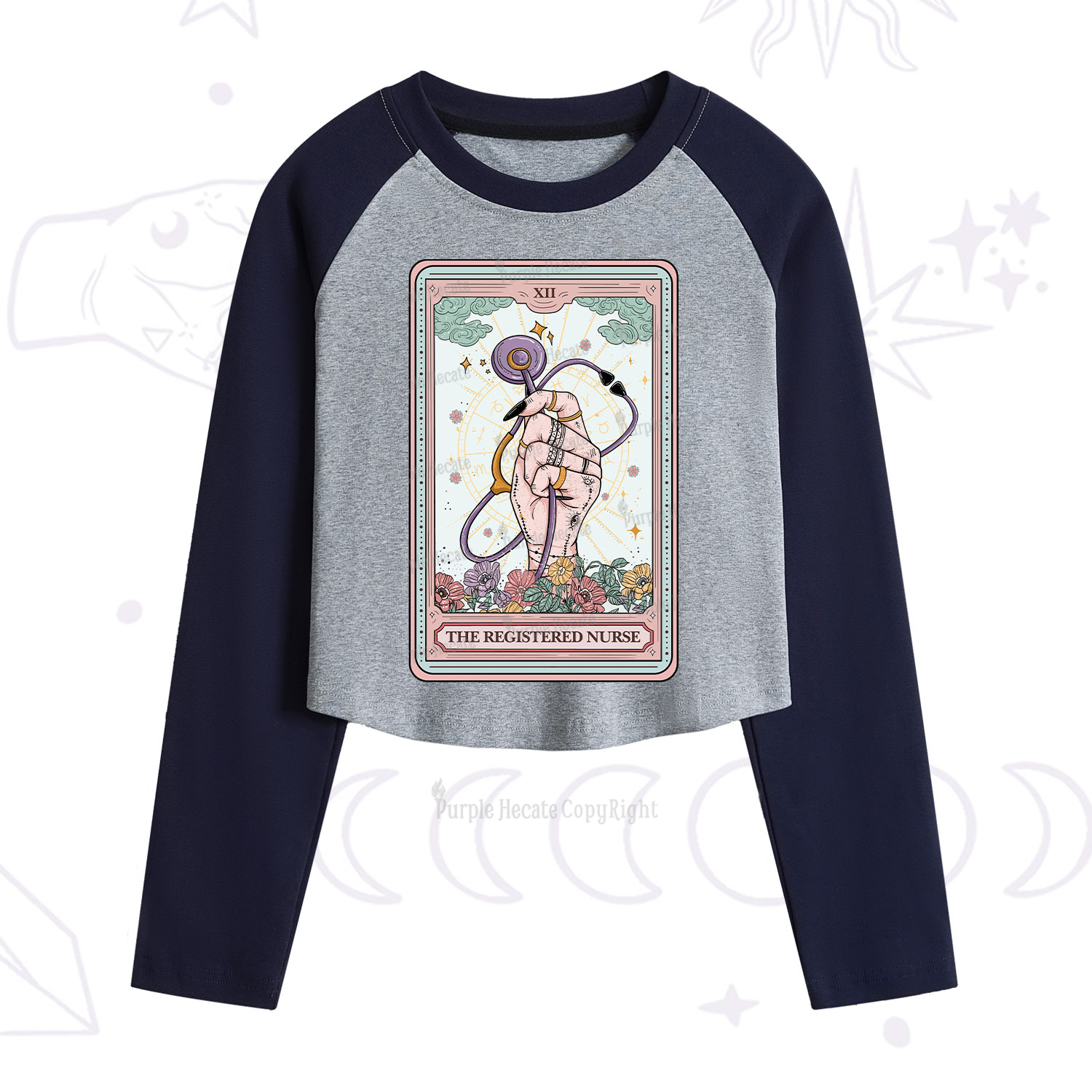Purplehecate The Registered Nurse Tarot Card Cropped Raglan Long Sleeve T-Shirt