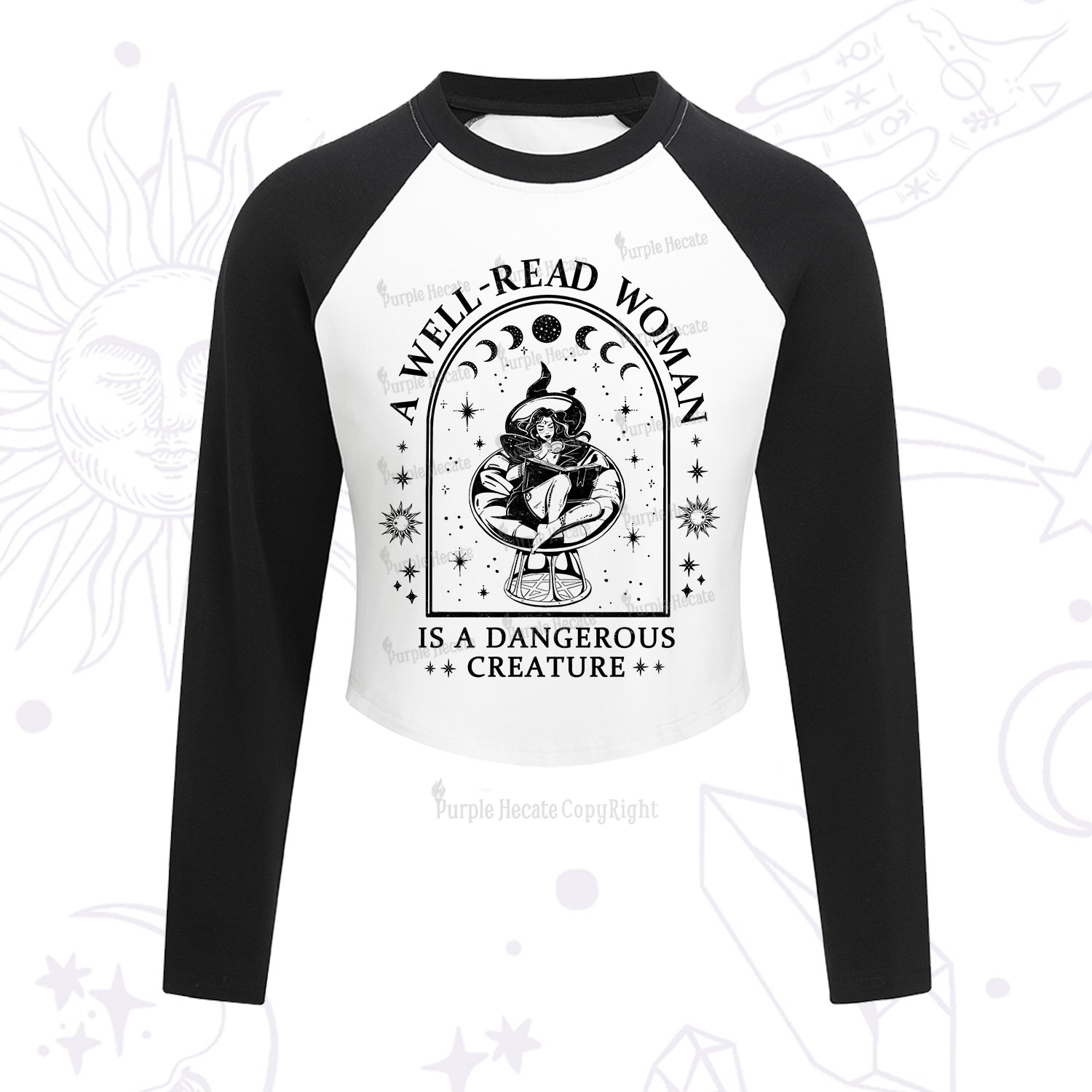 Purplehecate A Well Read Woman Bookish Cropped Raglan Long Sleeve T-Shirt