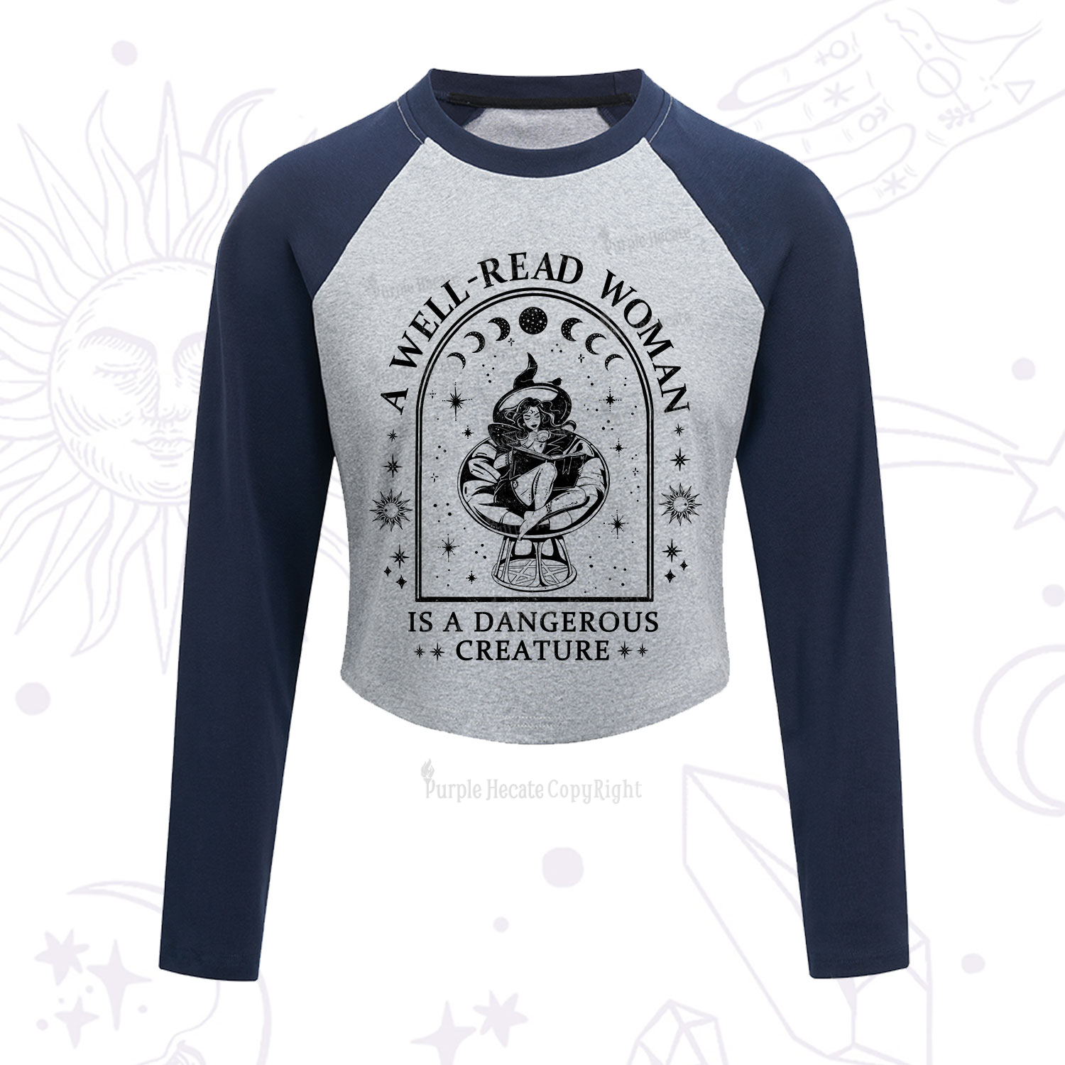Purplehecate A Well Read Woman Bookish Cropped Raglan Long Sleeve T-Shirt