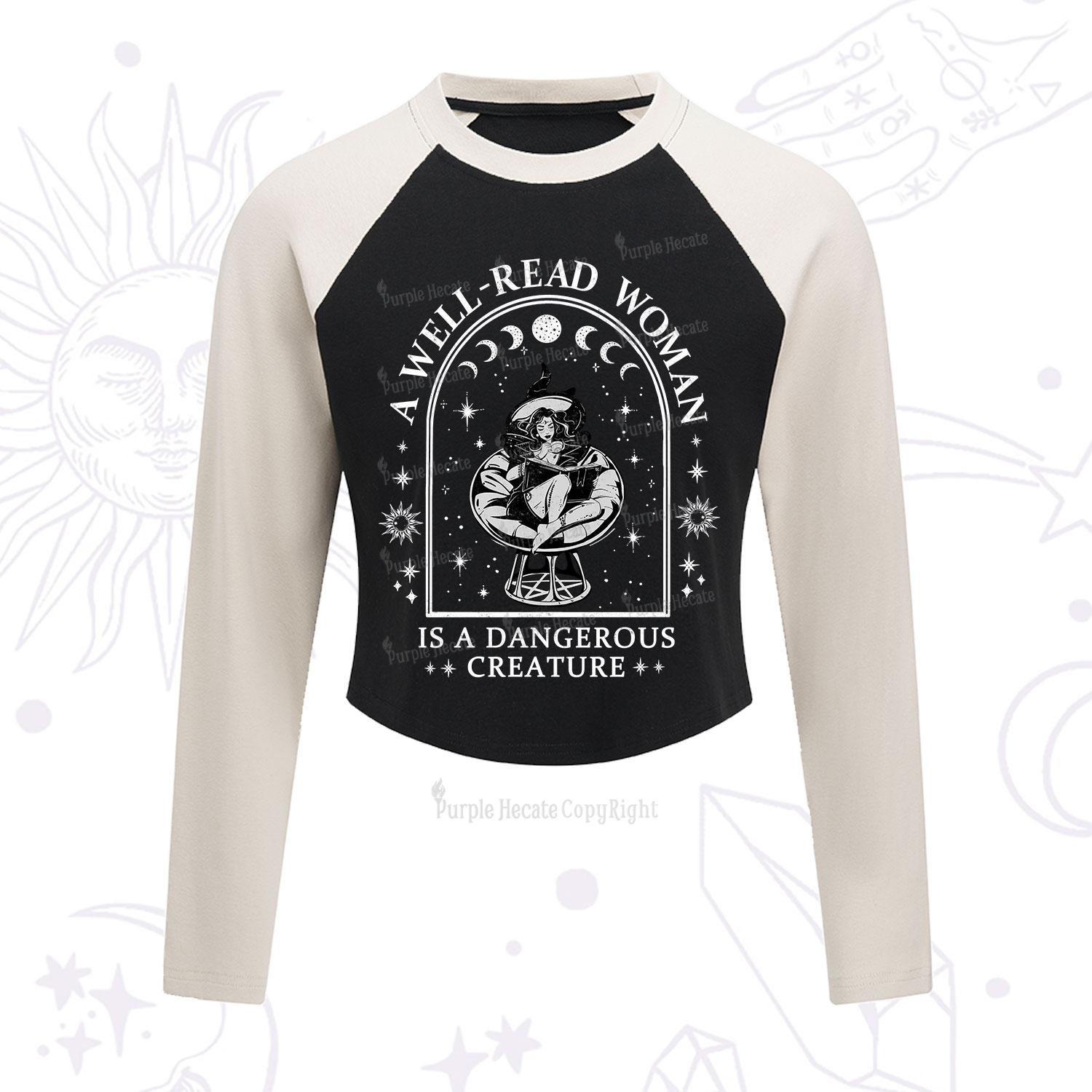 Purplehecate A Well Read Woman Bookish Cropped Raglan Long Sleeve T-Shirt