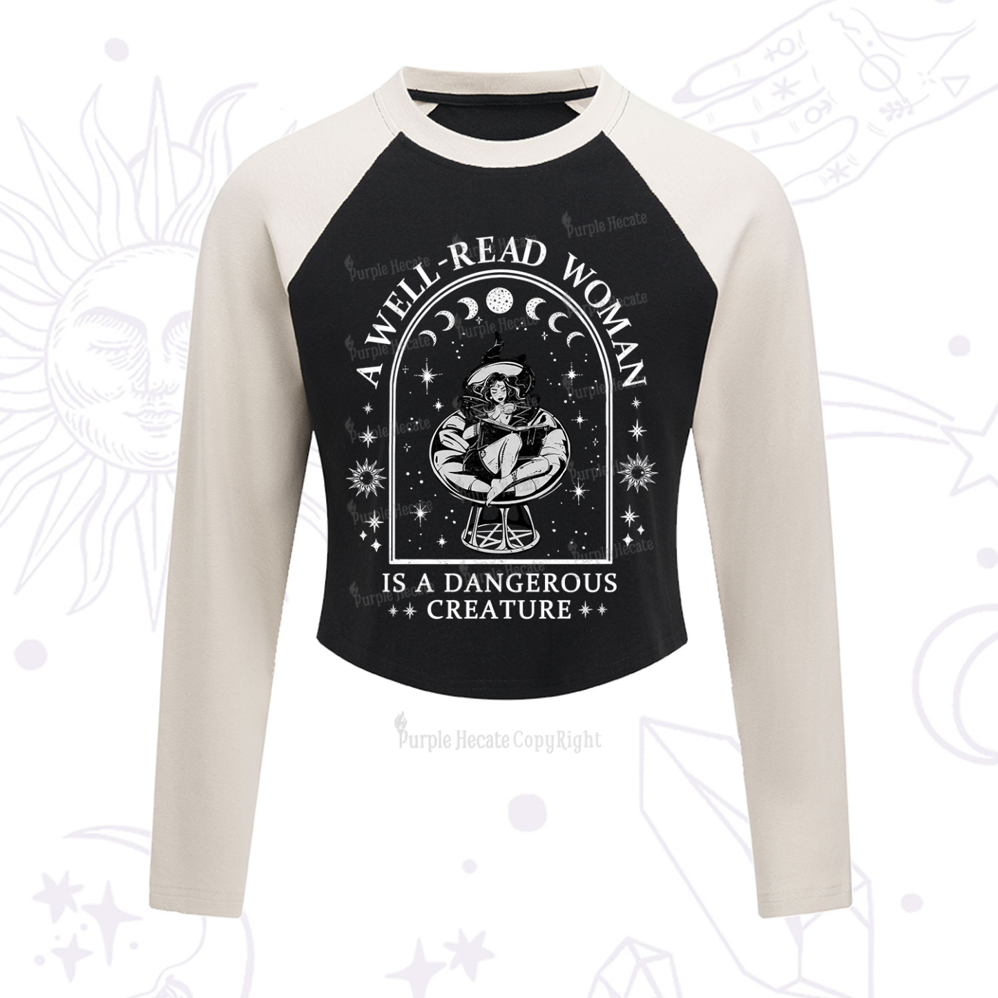Purplehecate A Well Read Woman Bookish Cropped Raglan Long Sleeve T-Shirt