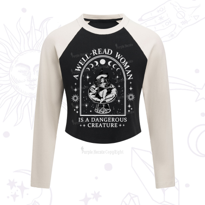 Purplehecate A Well Read Woman Bookish Cropped Raglan Long Sleeve T-Shirt