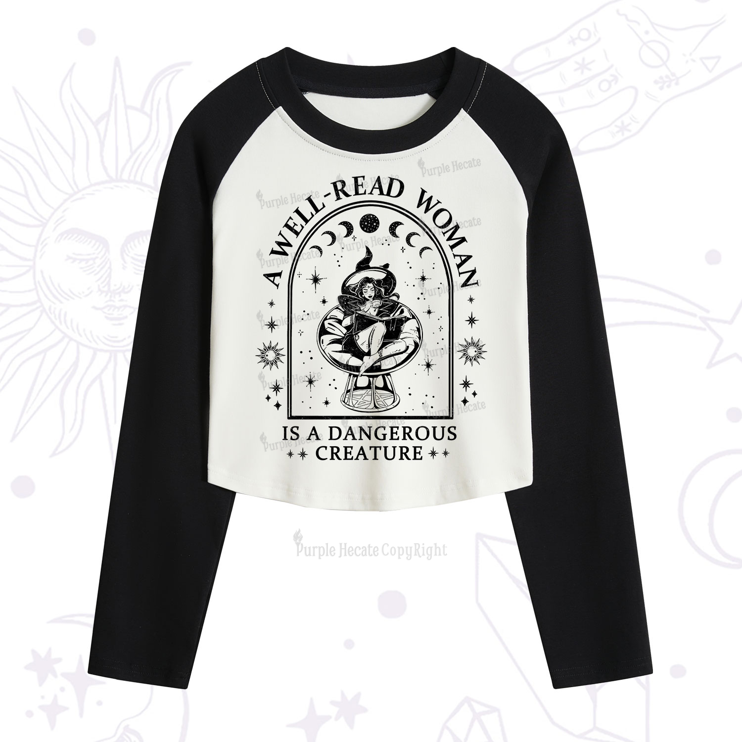 Purplehecate A Well Read Woman Bookish Cropped Raglan Long Sleeve T-Shirt