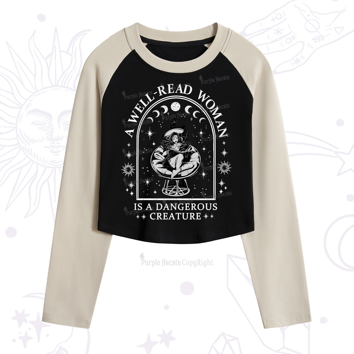 Purplehecate A Well Read Woman Bookish Cropped Raglan Long Sleeve T-Shirt