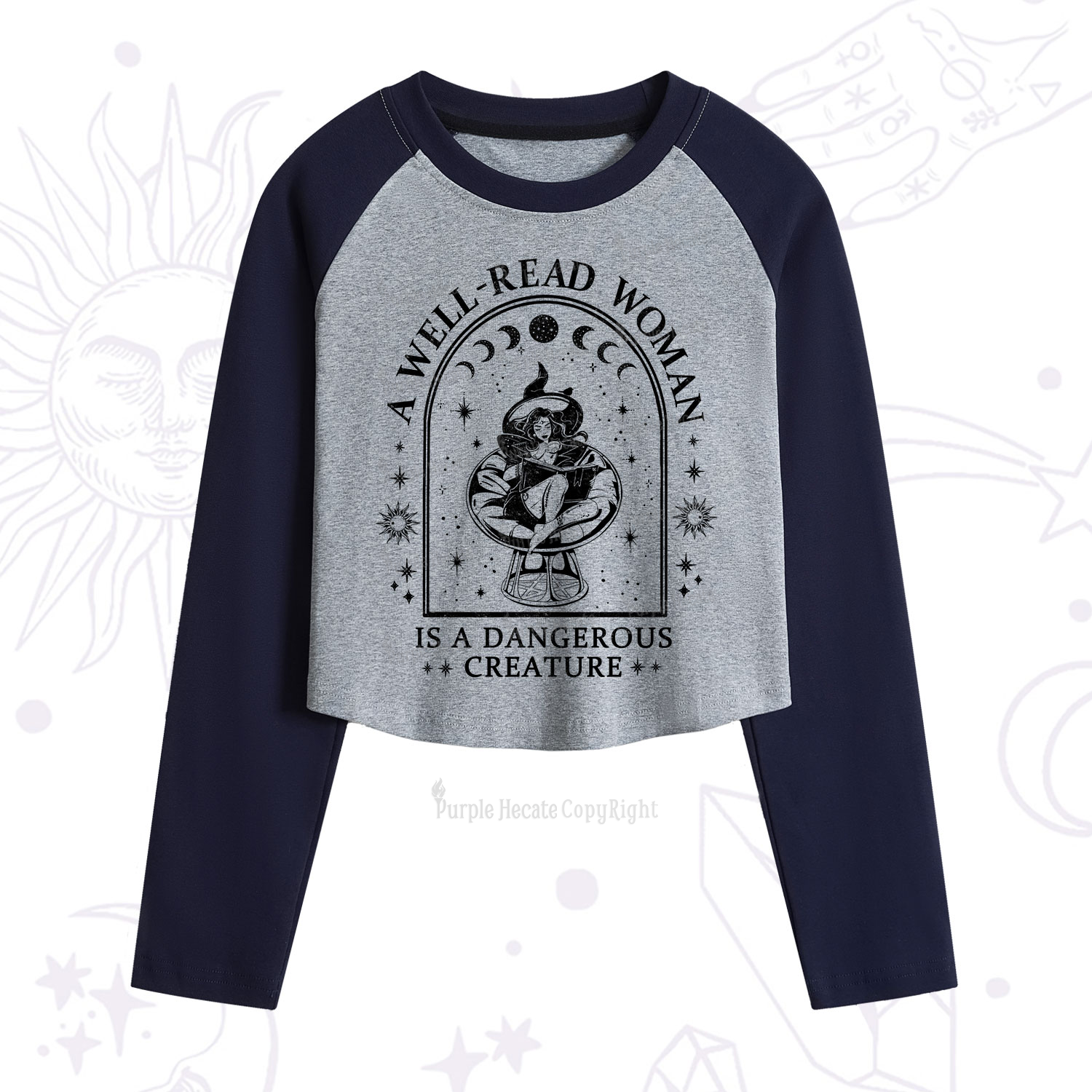 Purplehecate A Well Read Woman Bookish Cropped Raglan Long Sleeve T-Shirt