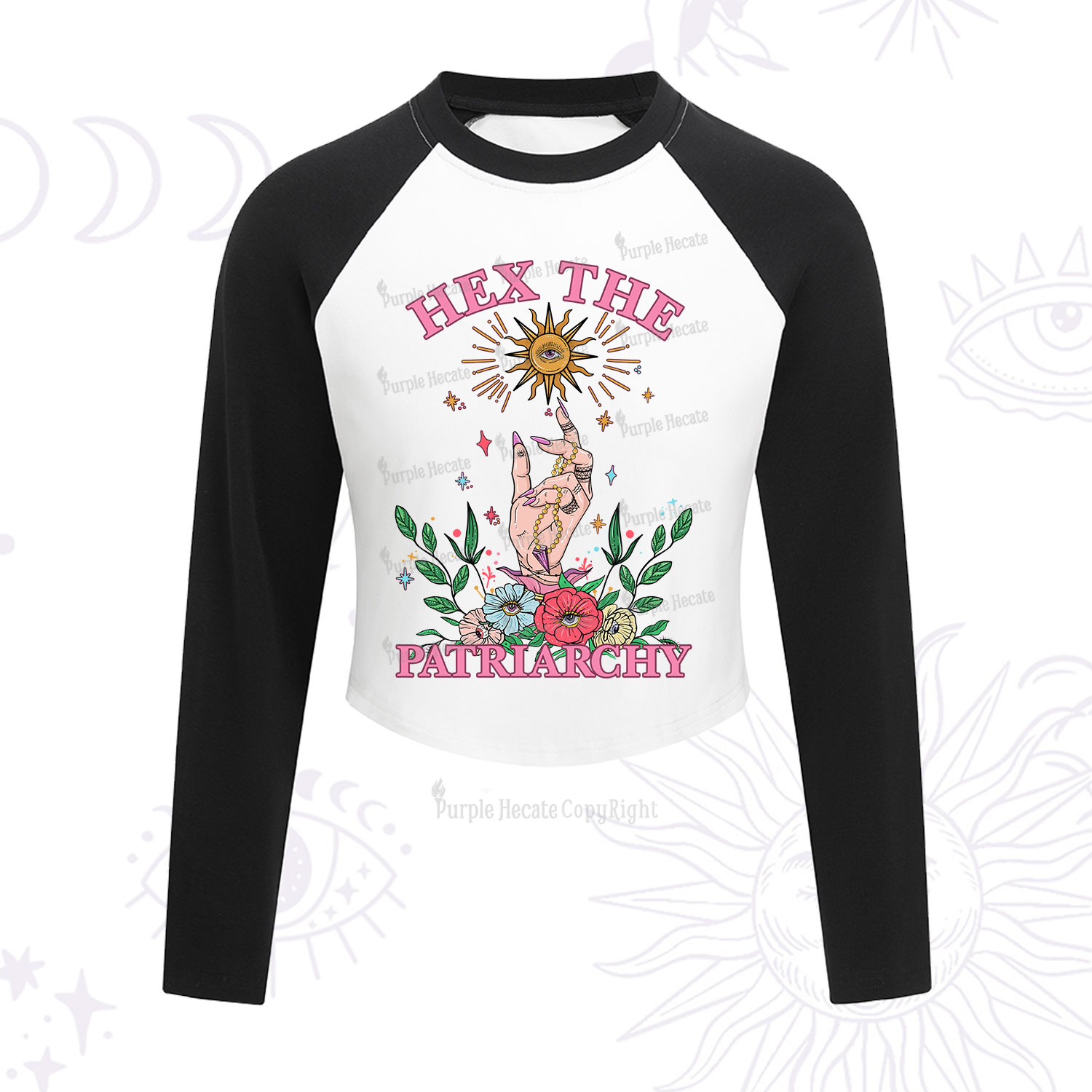 Purplehecate Hex The Patriarchy Witchy Cropped Raglan Long Sleeve T-Shirt
