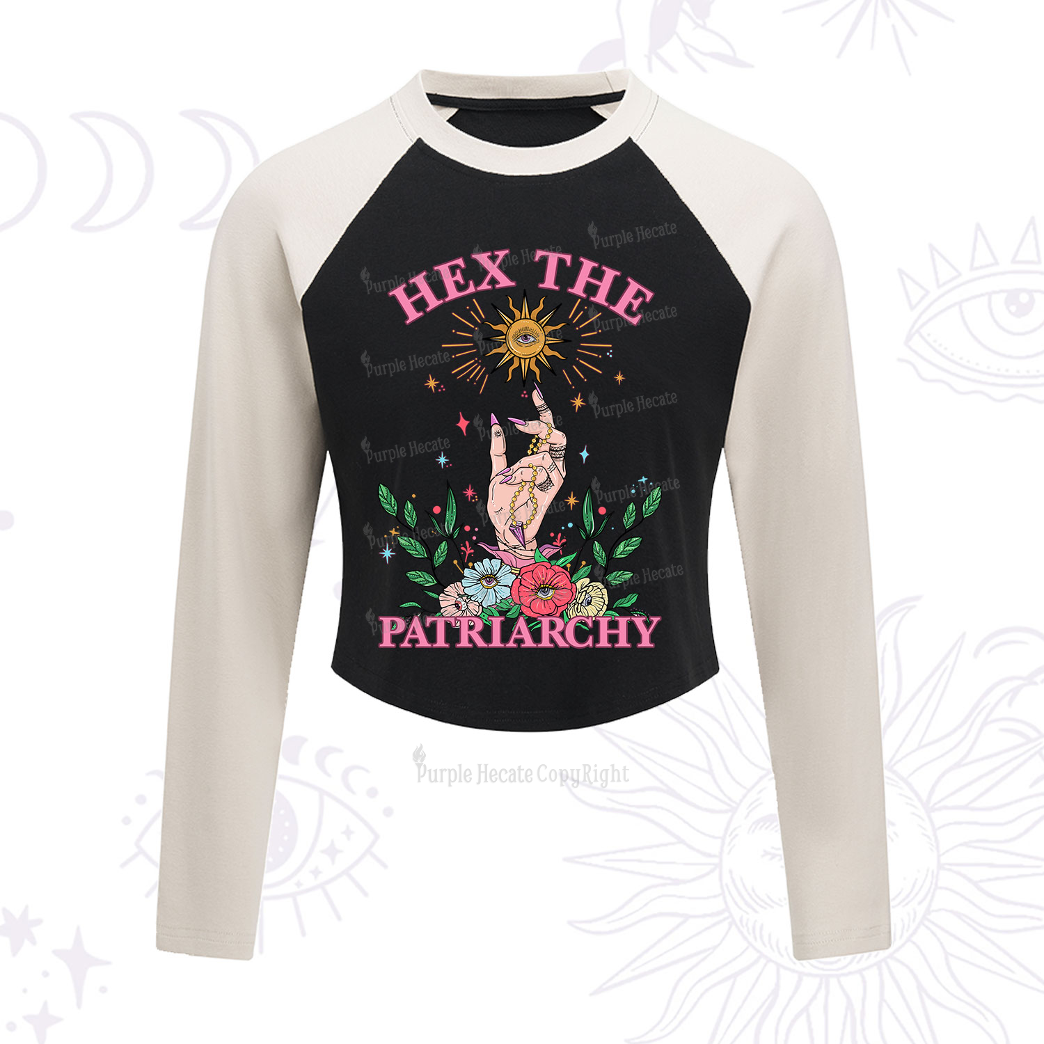 Purplehecate Hex The Patriarchy Witchy Cropped Raglan Long Sleeve T-Shirt