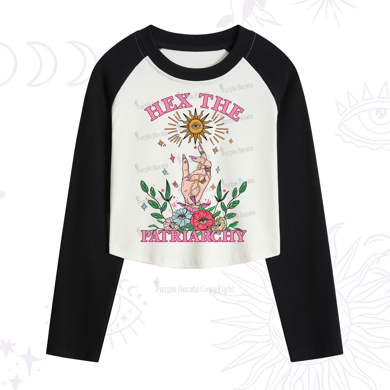 Purplehecate Hex The Patriarchy Witchy Cropped Raglan Long Sleeve T-Shirt
