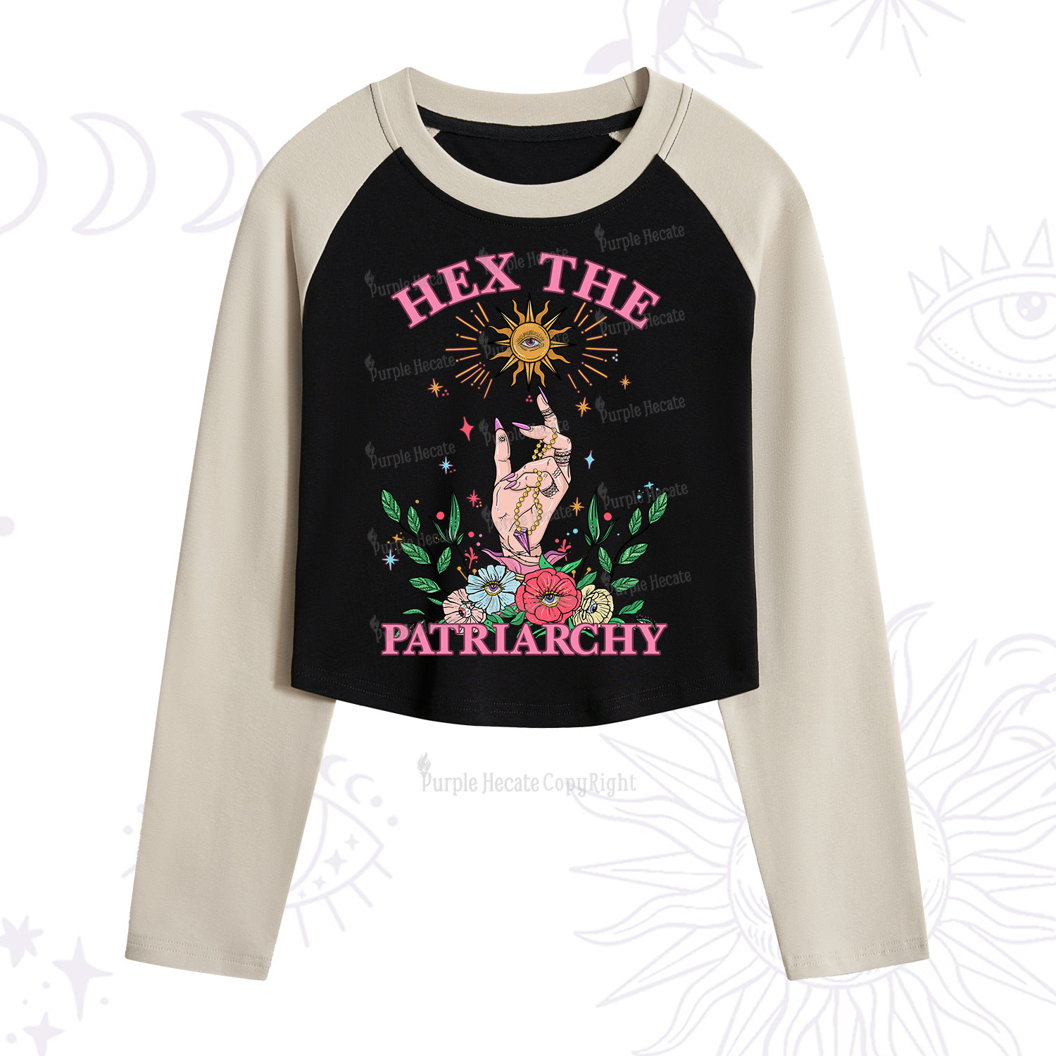 Purplehecate Hex The Patriarchy Witchy Cropped Raglan Long Sleeve T-Shirt