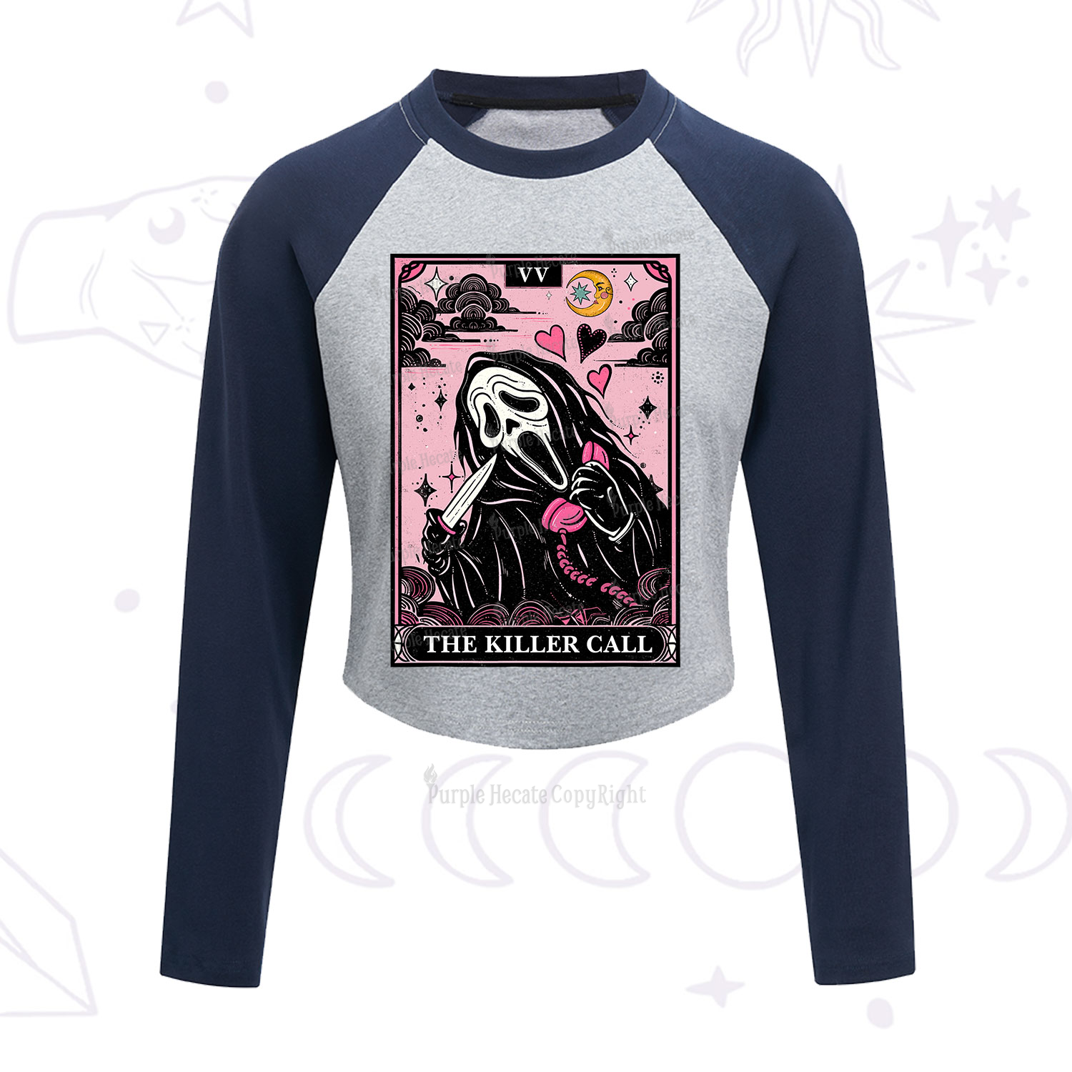 Purplehecate The Killer Call Tarot Cropped Raglan Long Sleeve T-Shirt