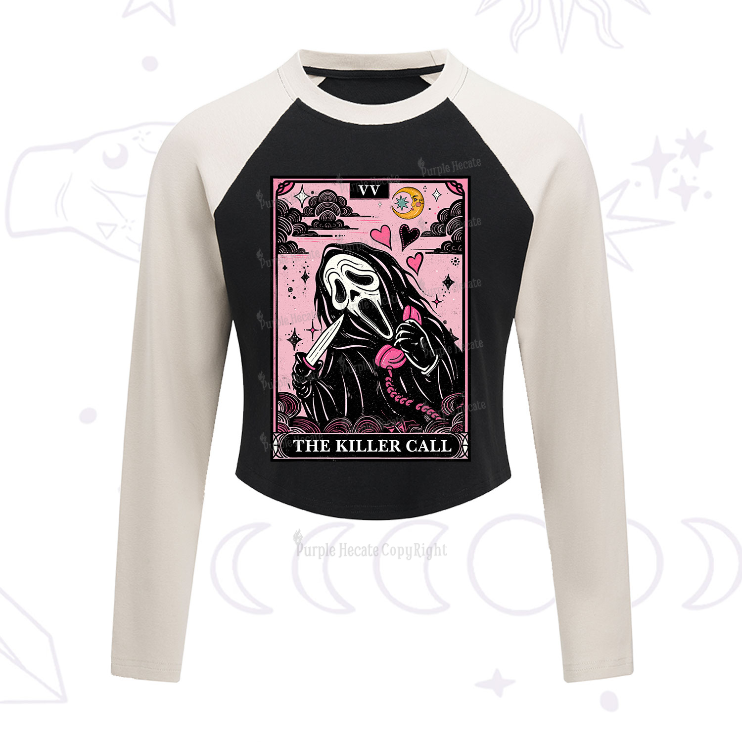 Purplehecate The Killer Call Tarot Cropped Raglan Long Sleeve T-Shirt