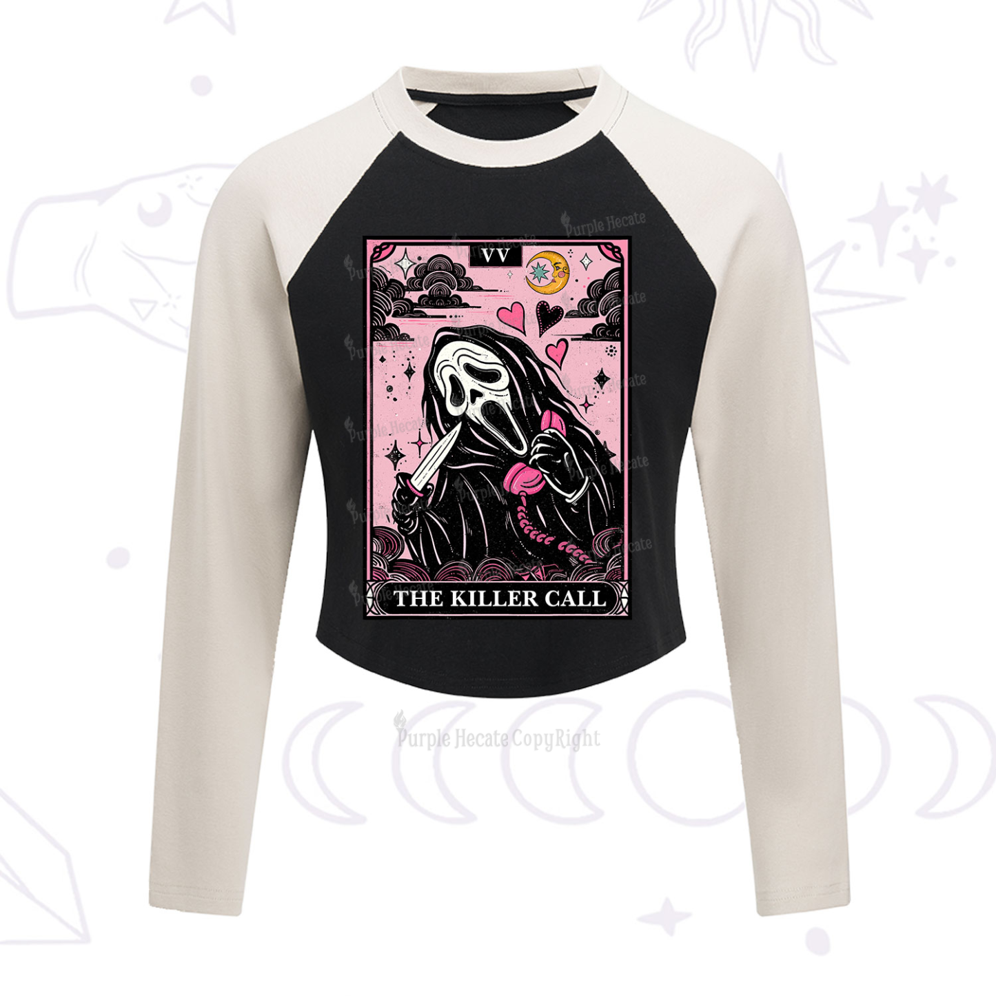 Purplehecate The Killer Call Tarot Cropped Raglan Long Sleeve T-Shirt