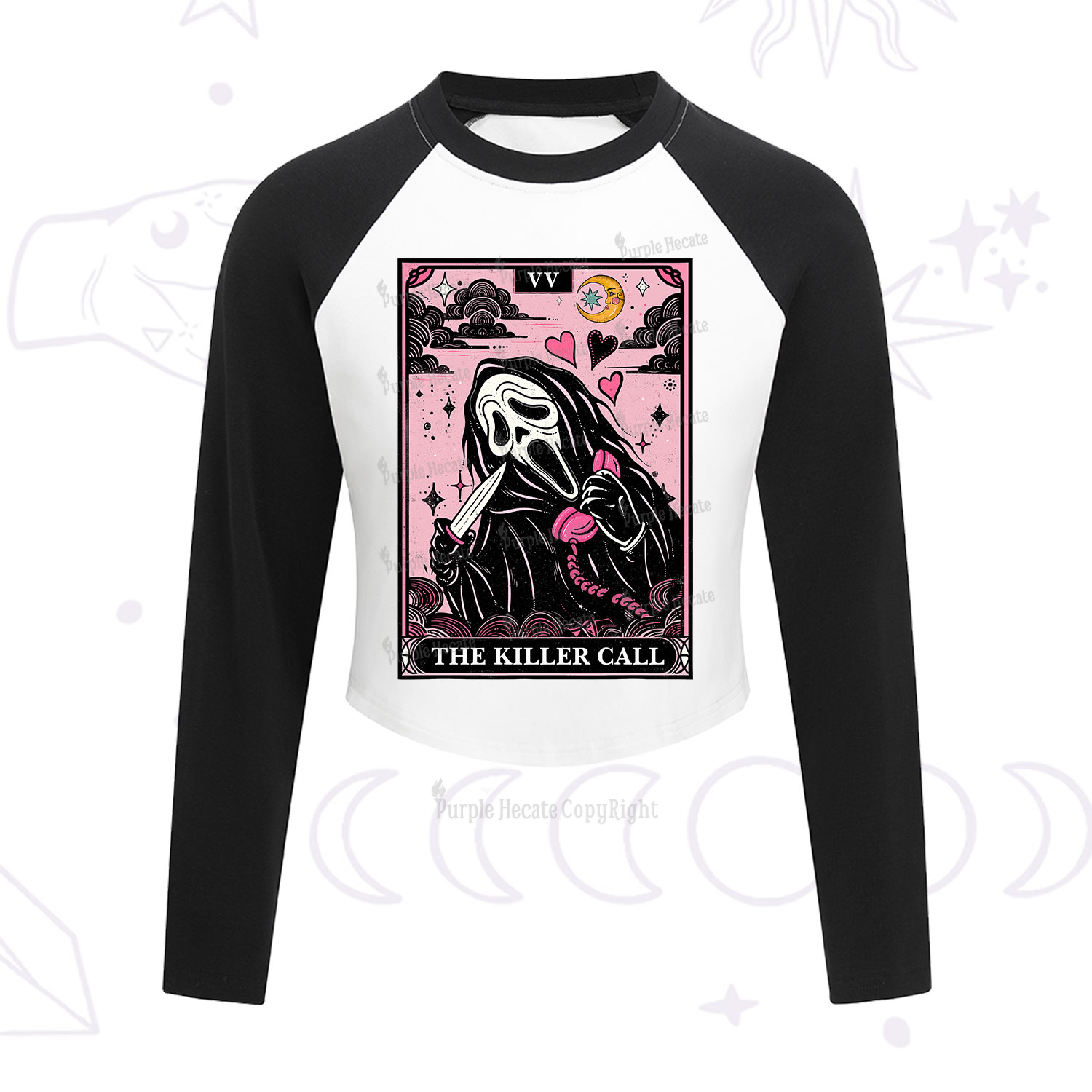 Purplehecate The Killer Call Tarot Cropped Raglan Long Sleeve T-Shirt