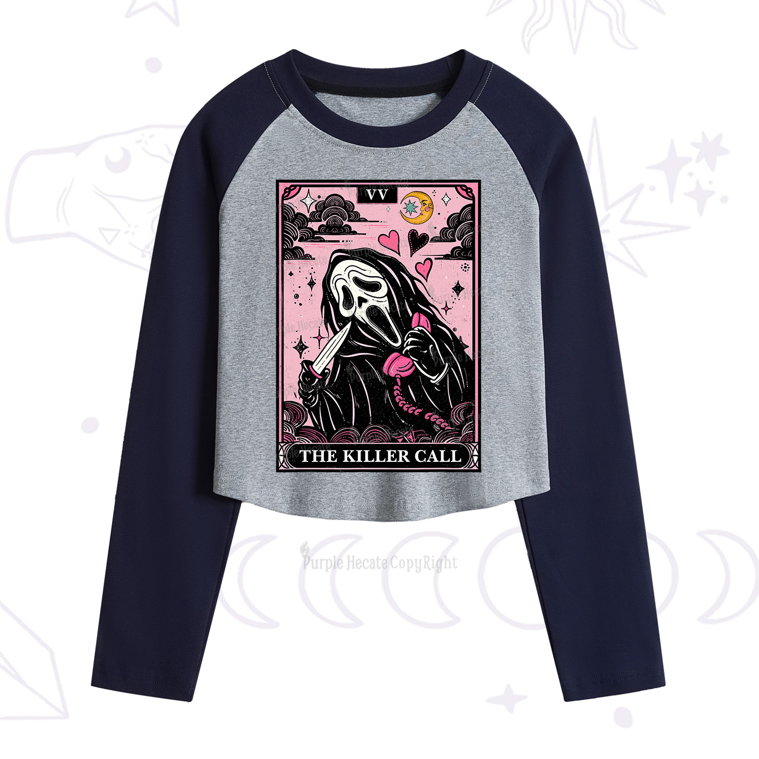 Purplehecate The Killer Call Tarot Cropped Raglan Long Sleeve T-Shirt