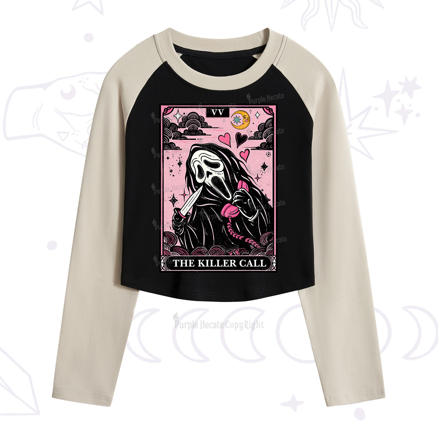 Purplehecate The Killer Call Tarot Cropped Raglan Long Sleeve T-Shirt