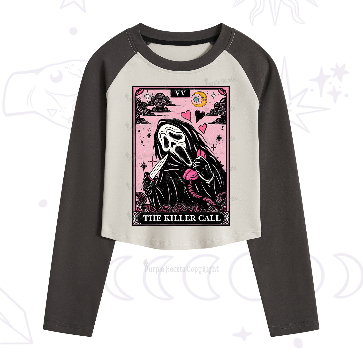 Purplehecate The Killer Call Tarot Cropped Raglan Long Sleeve T-Shirt
